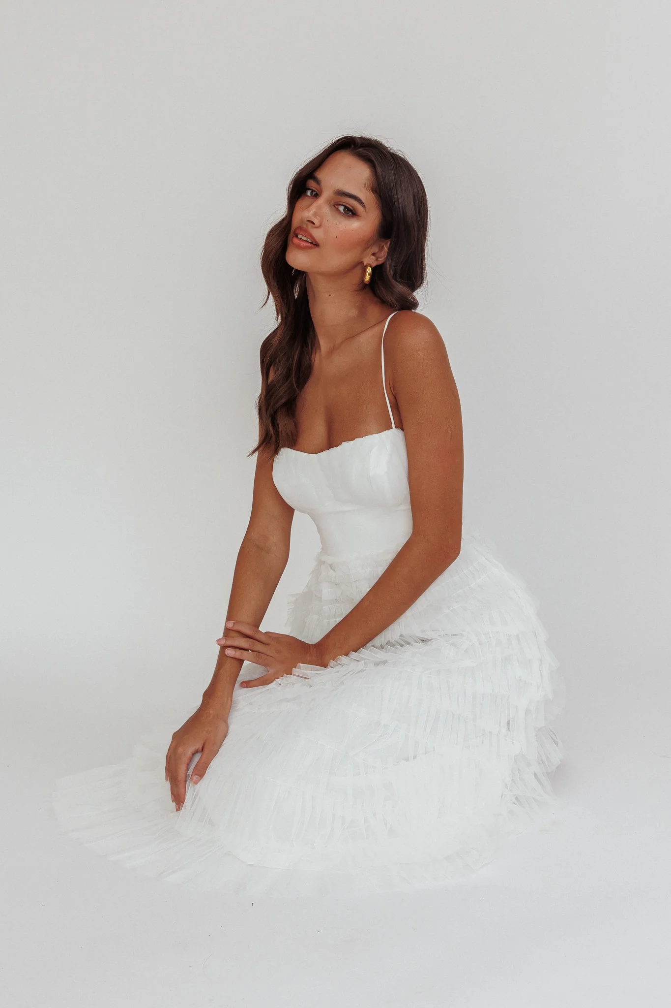 Garden Party Tiered Frill Midi Dress White - Seraphlike