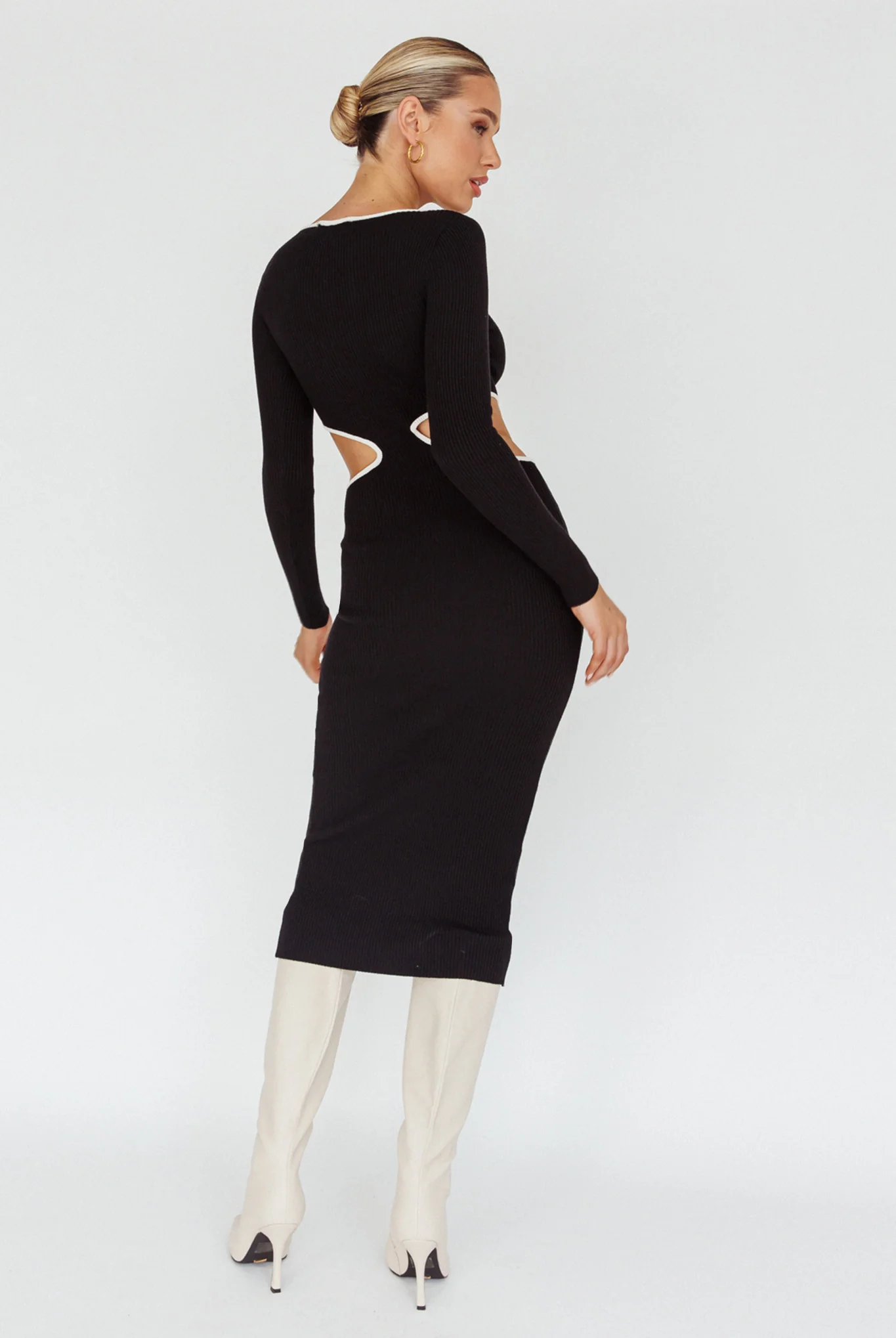 Jovie Keyhole Knit Midi Dress Black - Seraphlike