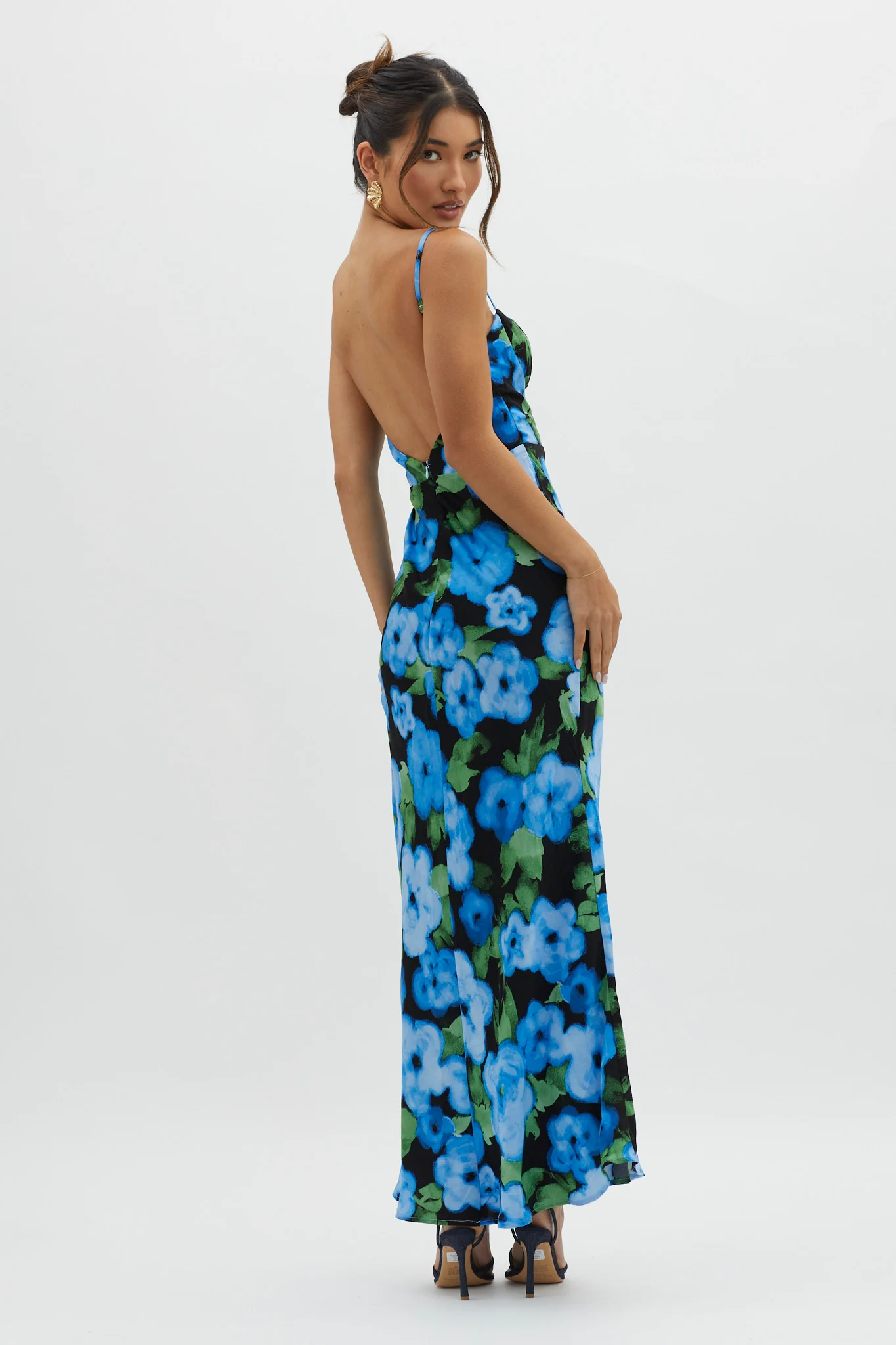 Kasha Low Back Maxi Dress Floral Blue - Seraphlike