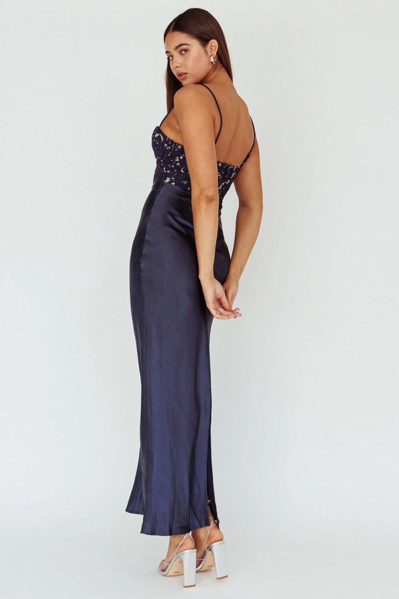 Evening Star Lace Bodice Maxi Dress Navy - Seraphlike
