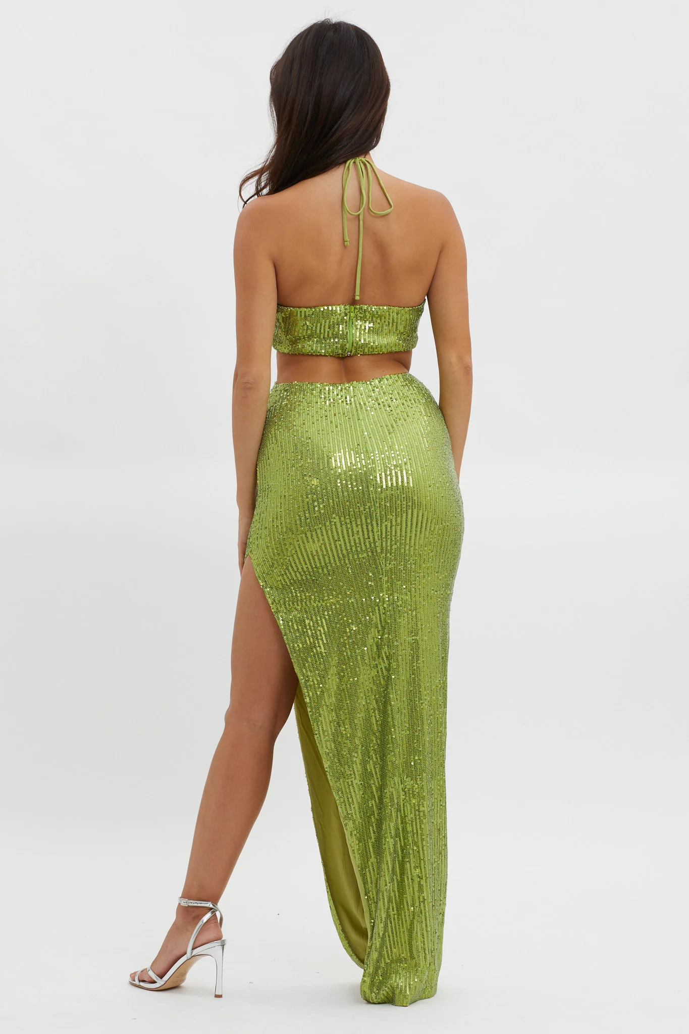 Astral Halterneck Sequin Dress Lime - Seraphlike