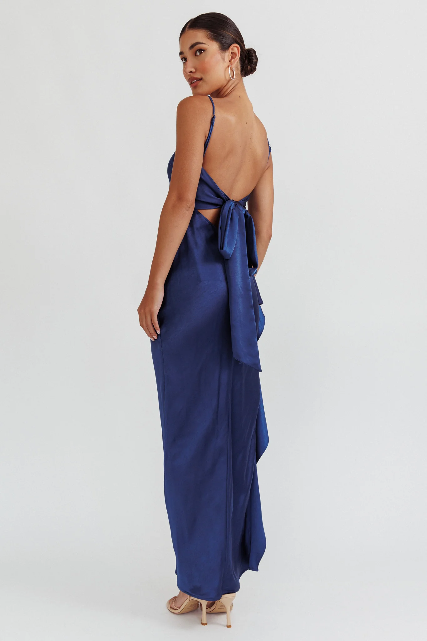 Night Swim Satin Leg Slit Maxi Dress Navy - Seraphlike