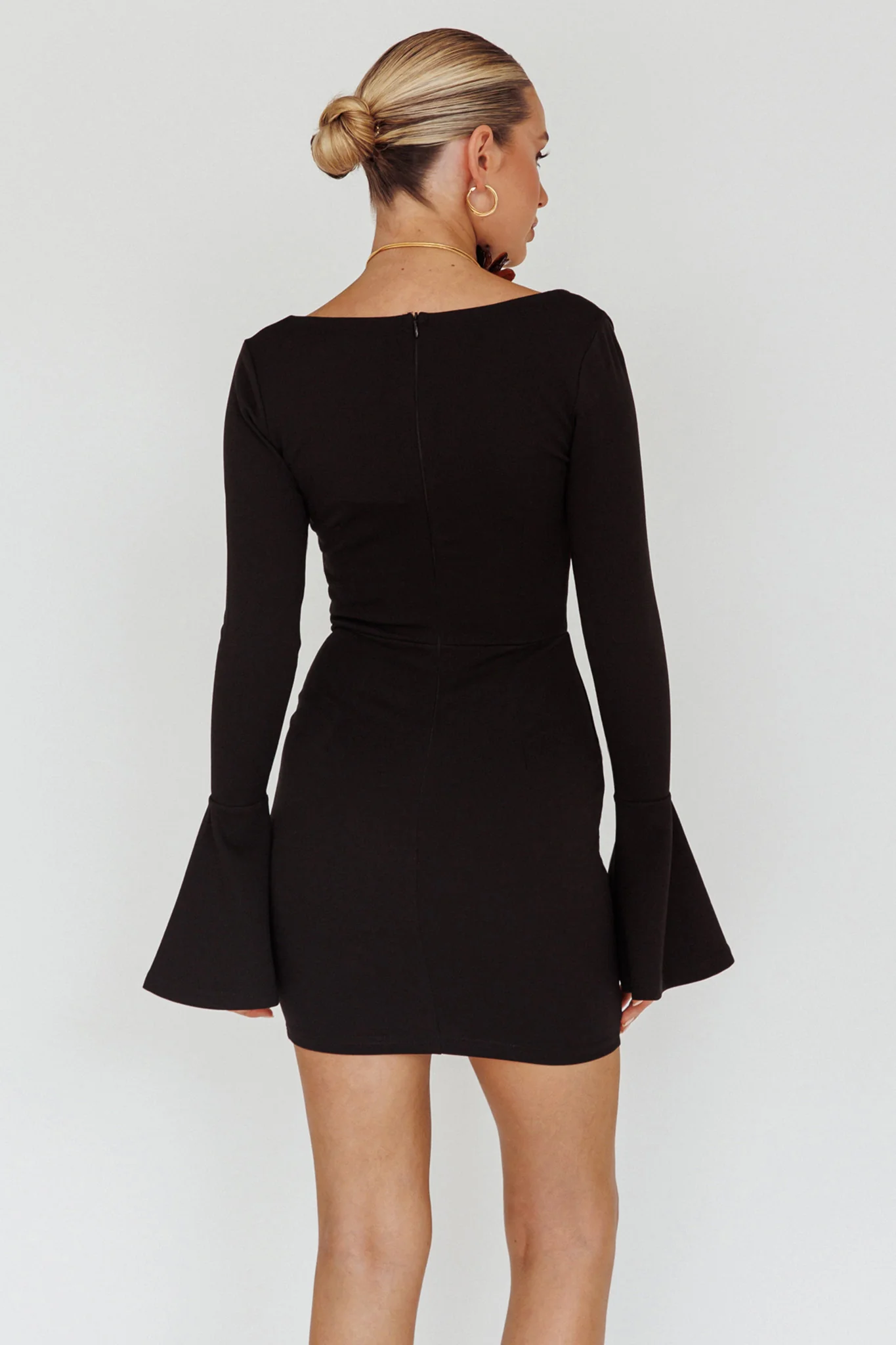 Maris Flared Cuff Mini Dress Black - Seraphlike