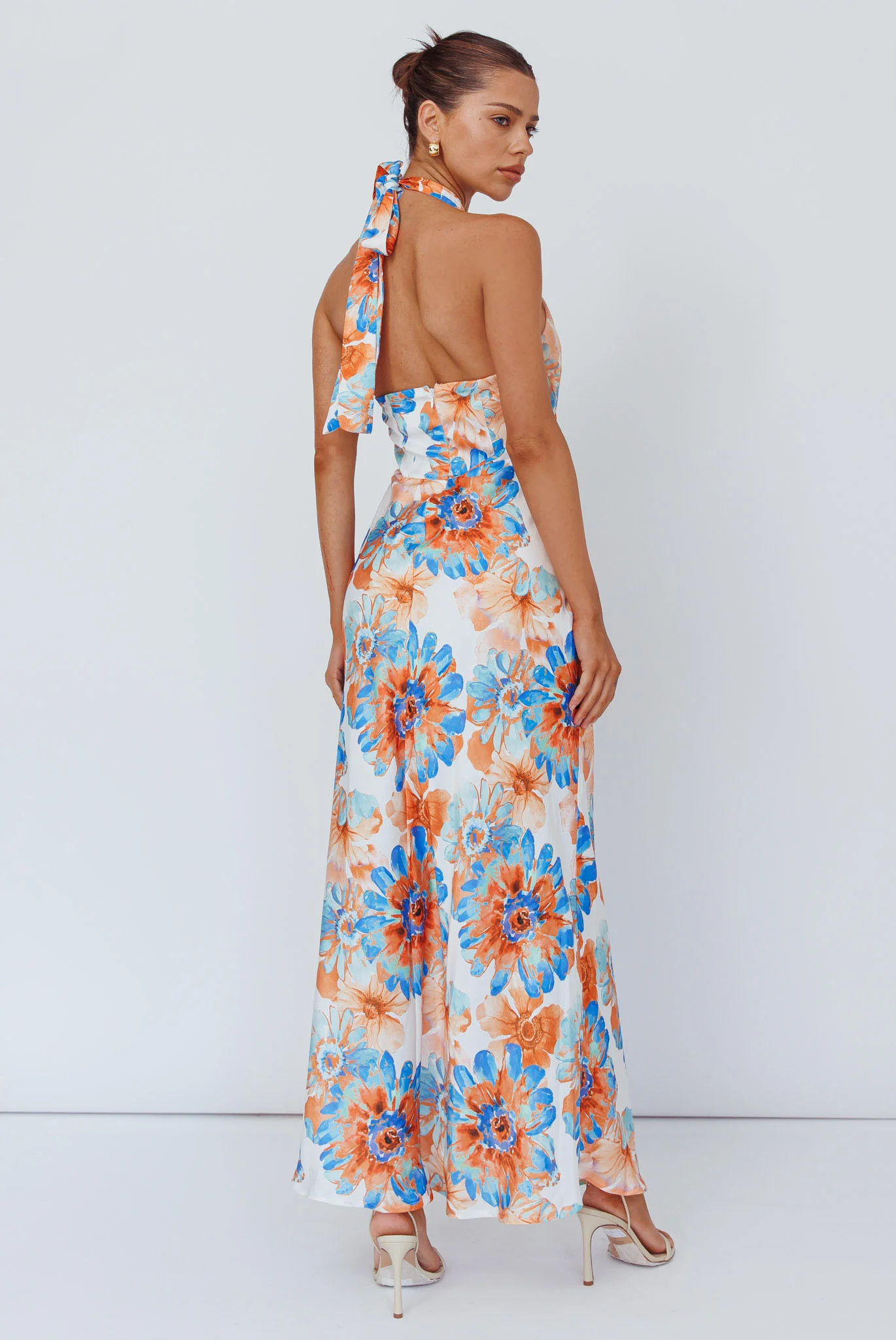 Shana Halterneck Maxi Dress Flowers Blue - Seraphlike