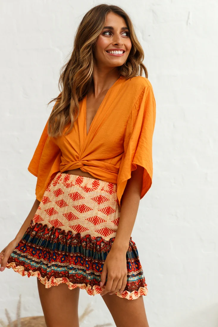 Alexi Mini Skirt Aztec Print Red - Seraphlike