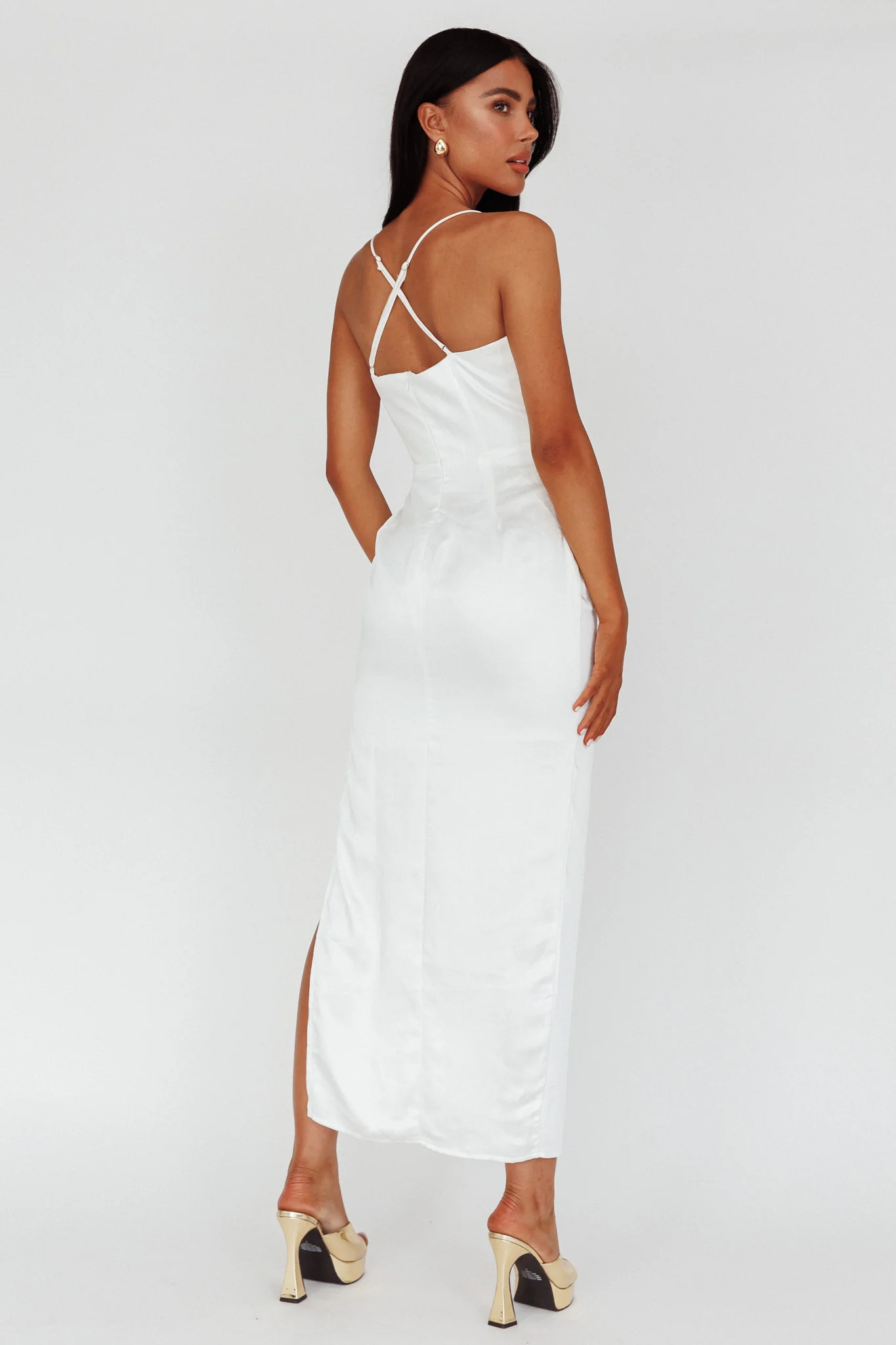 Salma Lace V-Neckline Midi Dress White - Seraphlike
