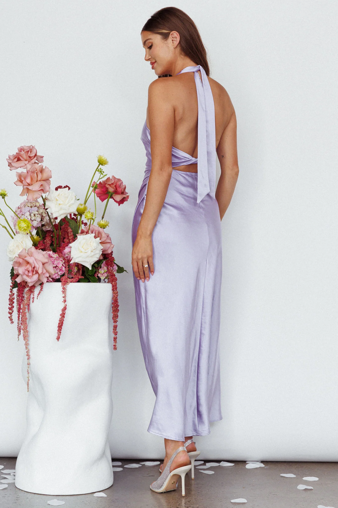 Sonoma Halterneck Faux Wrap Twist Back Maxi Dress Lavender - Seraphlike