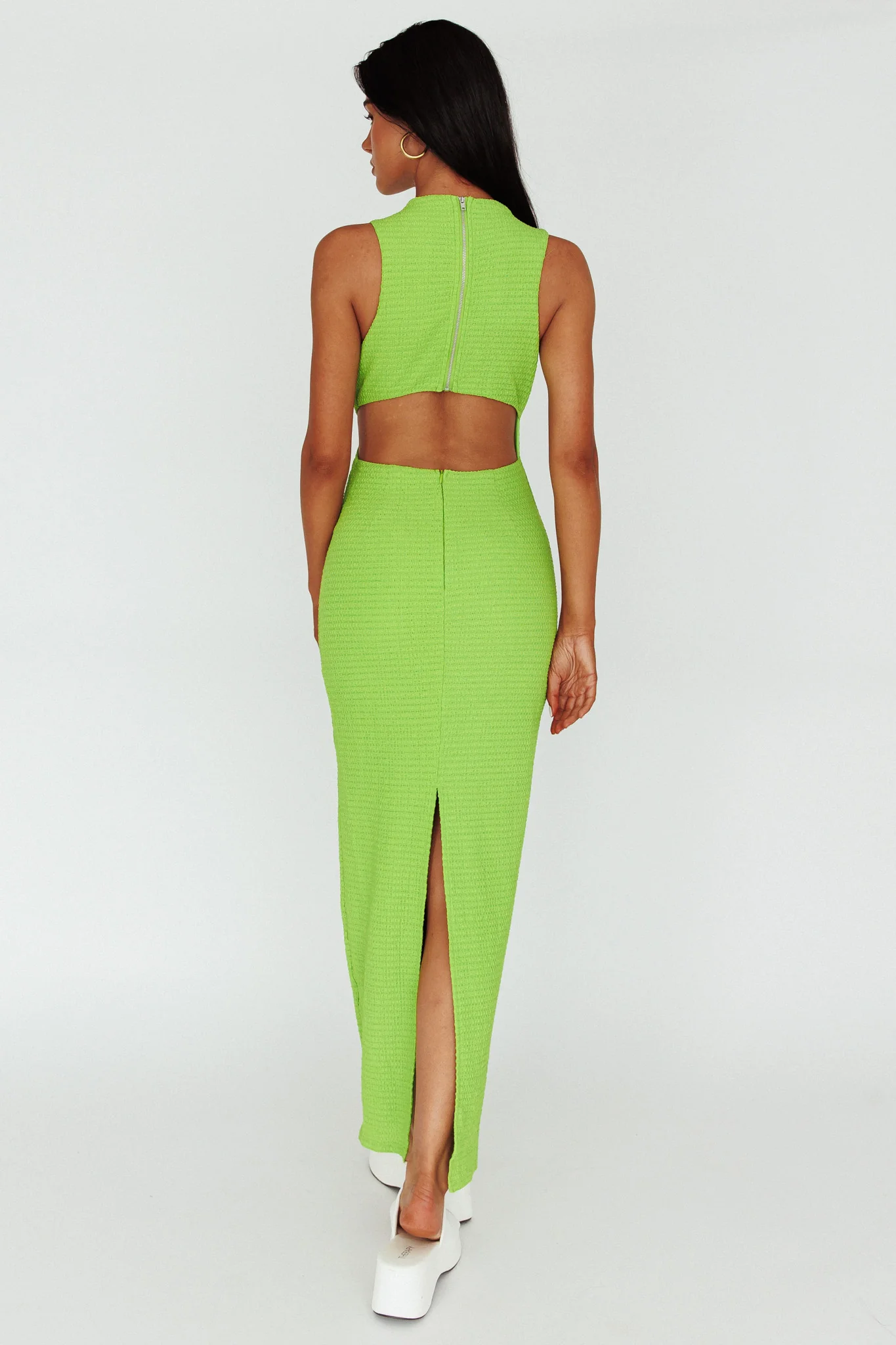 Yindi Sleeveless Cut-Out Waist Maxi Dress Lime - Seraphlike