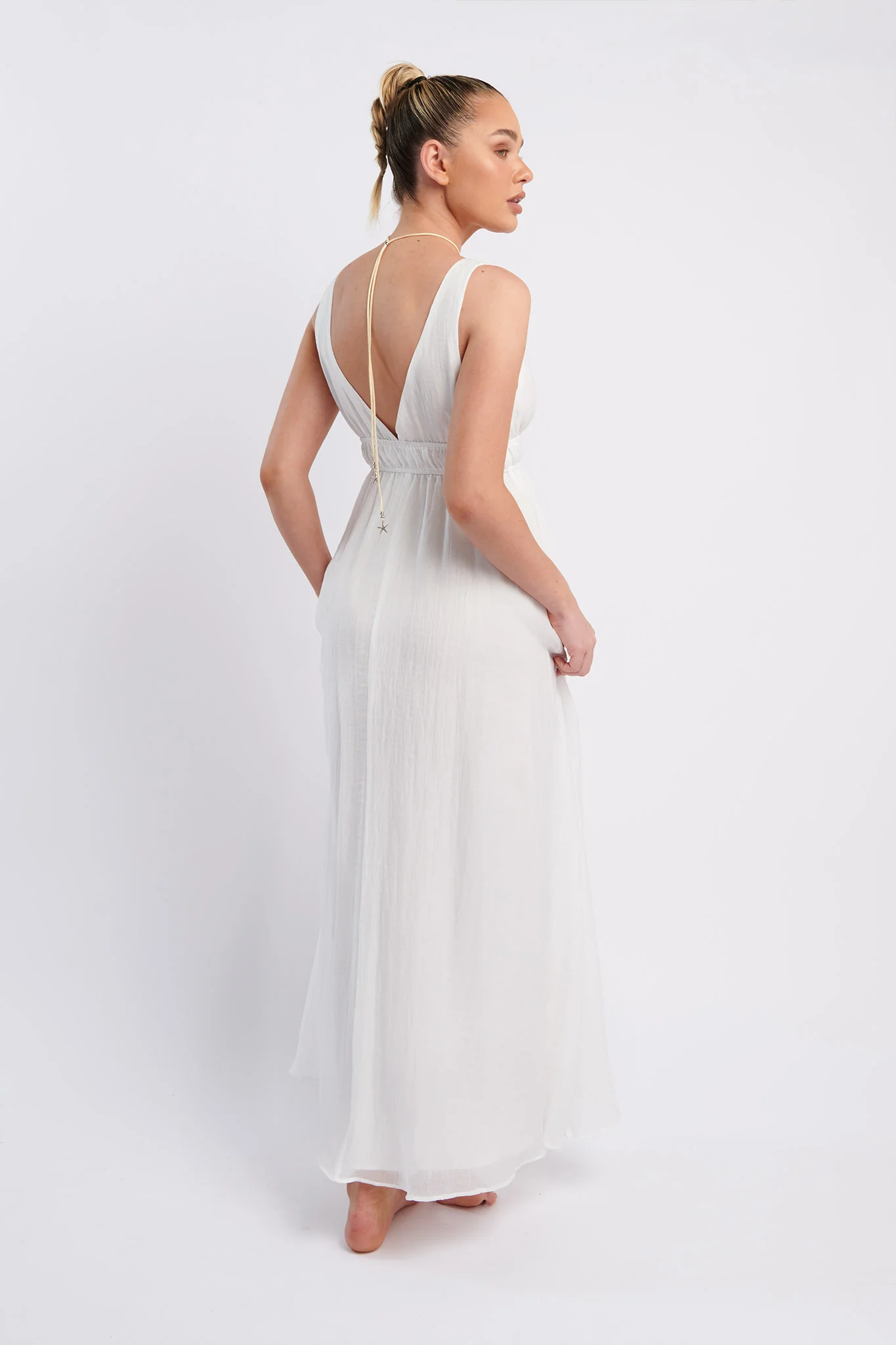 Kylin V-Neck Tied Bust Maxi Dress White - Seraphlike