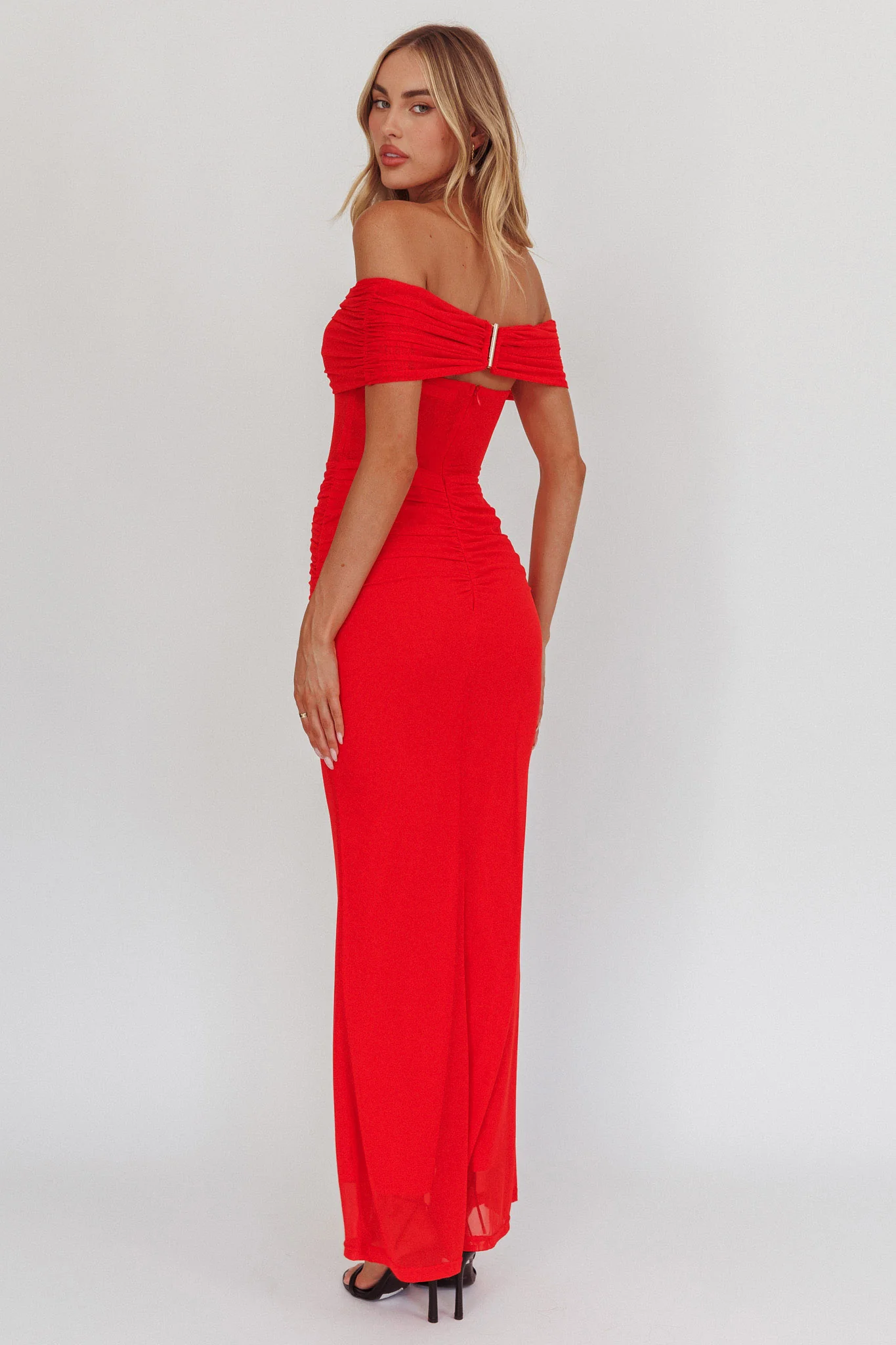 Silver Moon Off-Shoulder Maxi Dress Blood Orange - Seraphlike