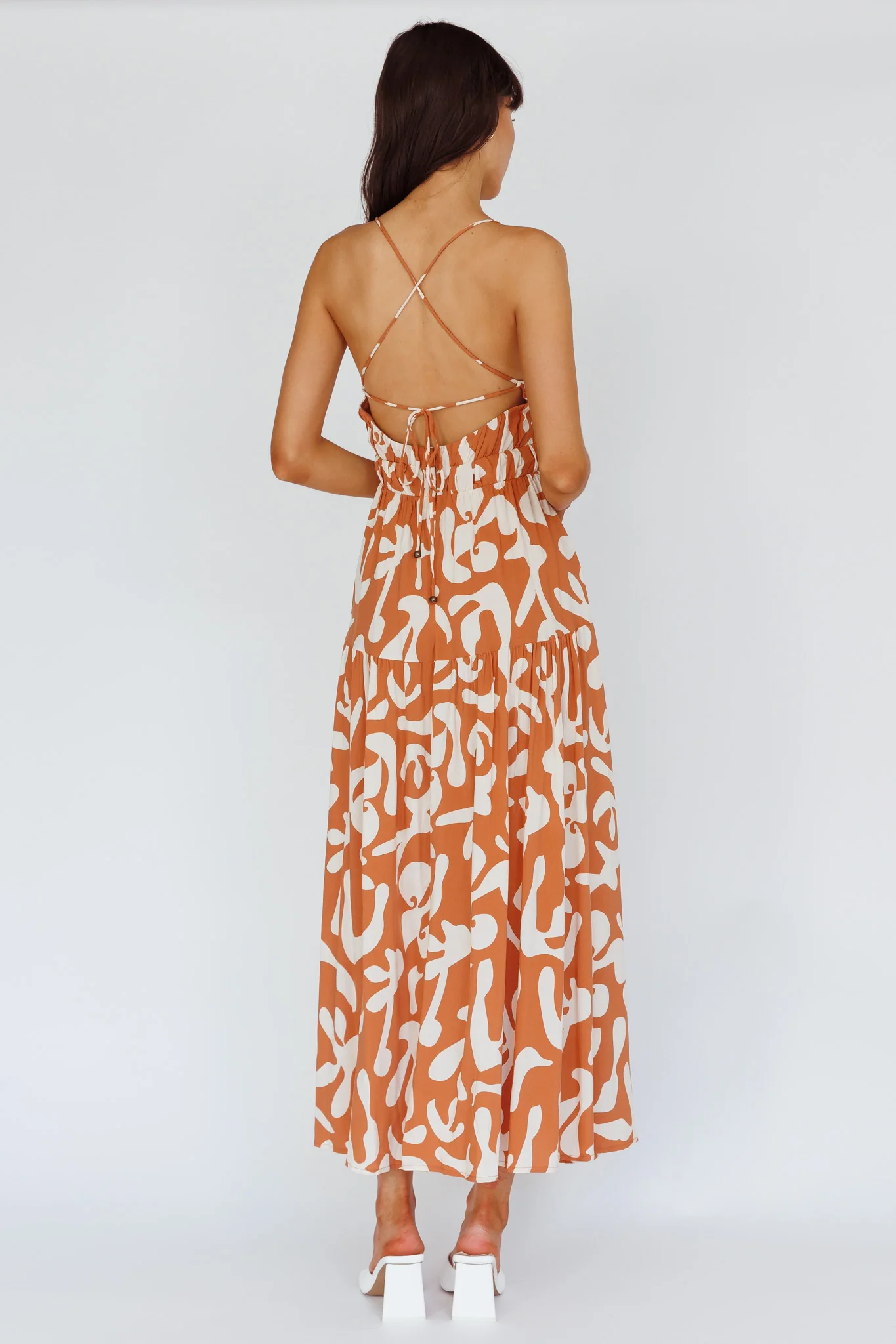 Tiffi Cami Strap Midi Dress Floral Brown - Seraphlike