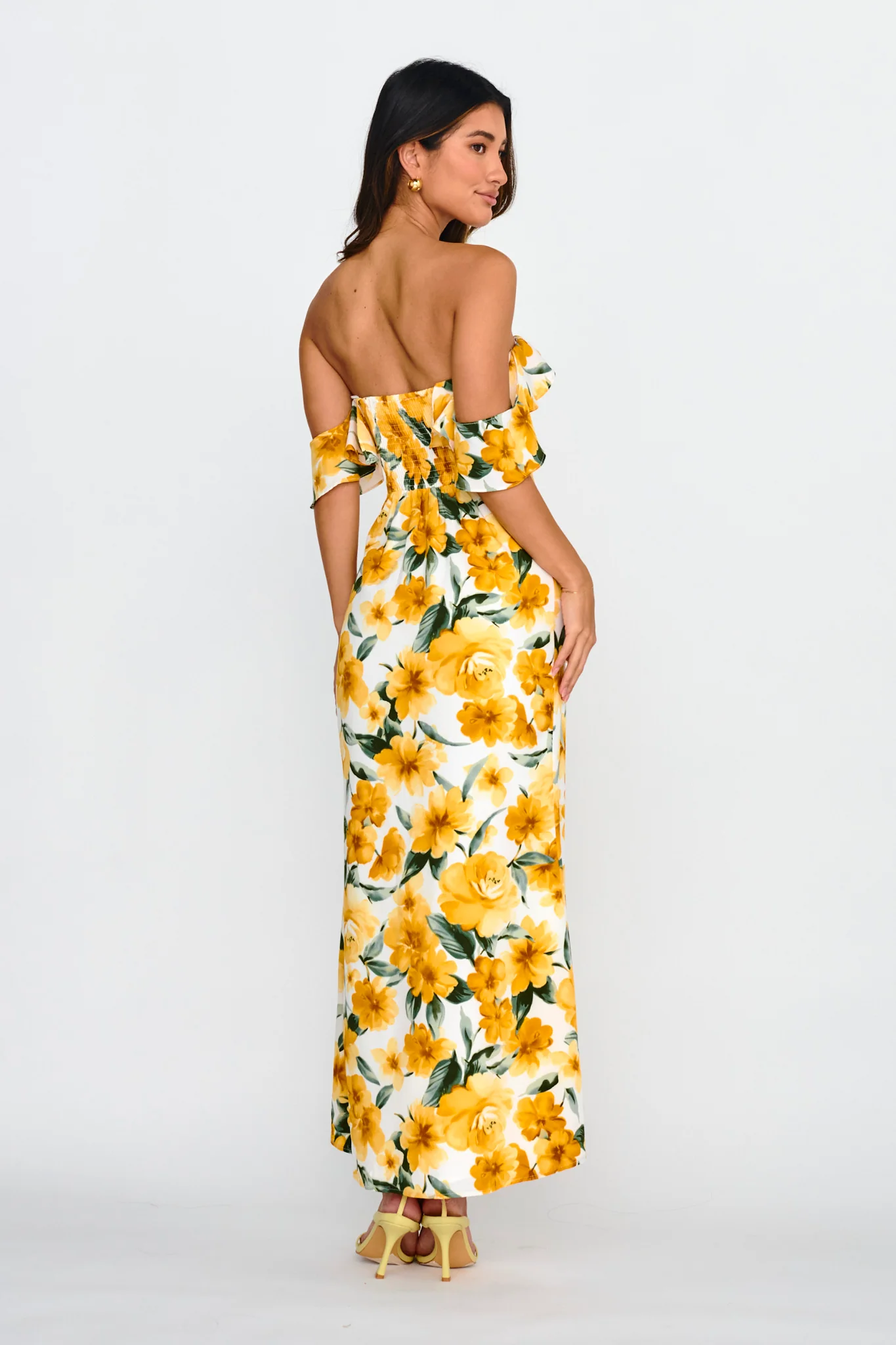 New Era Off Shoulder Maxi Dress Floral Yellow - Seraphlike