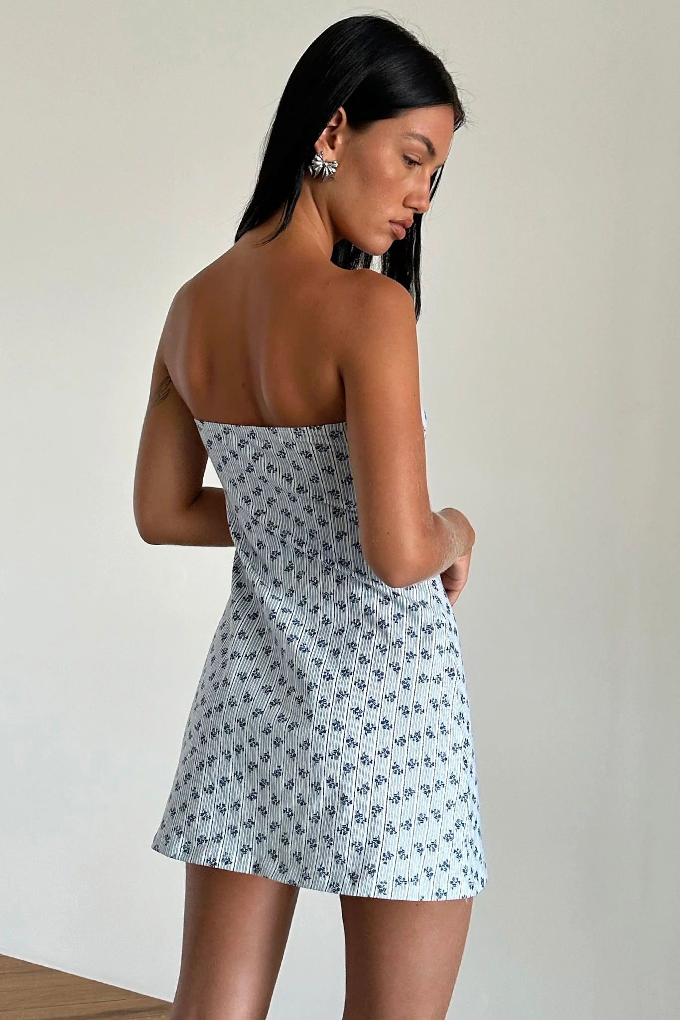 Javaya Bandeau Mini Dress Blue Stripe - Seraphlike