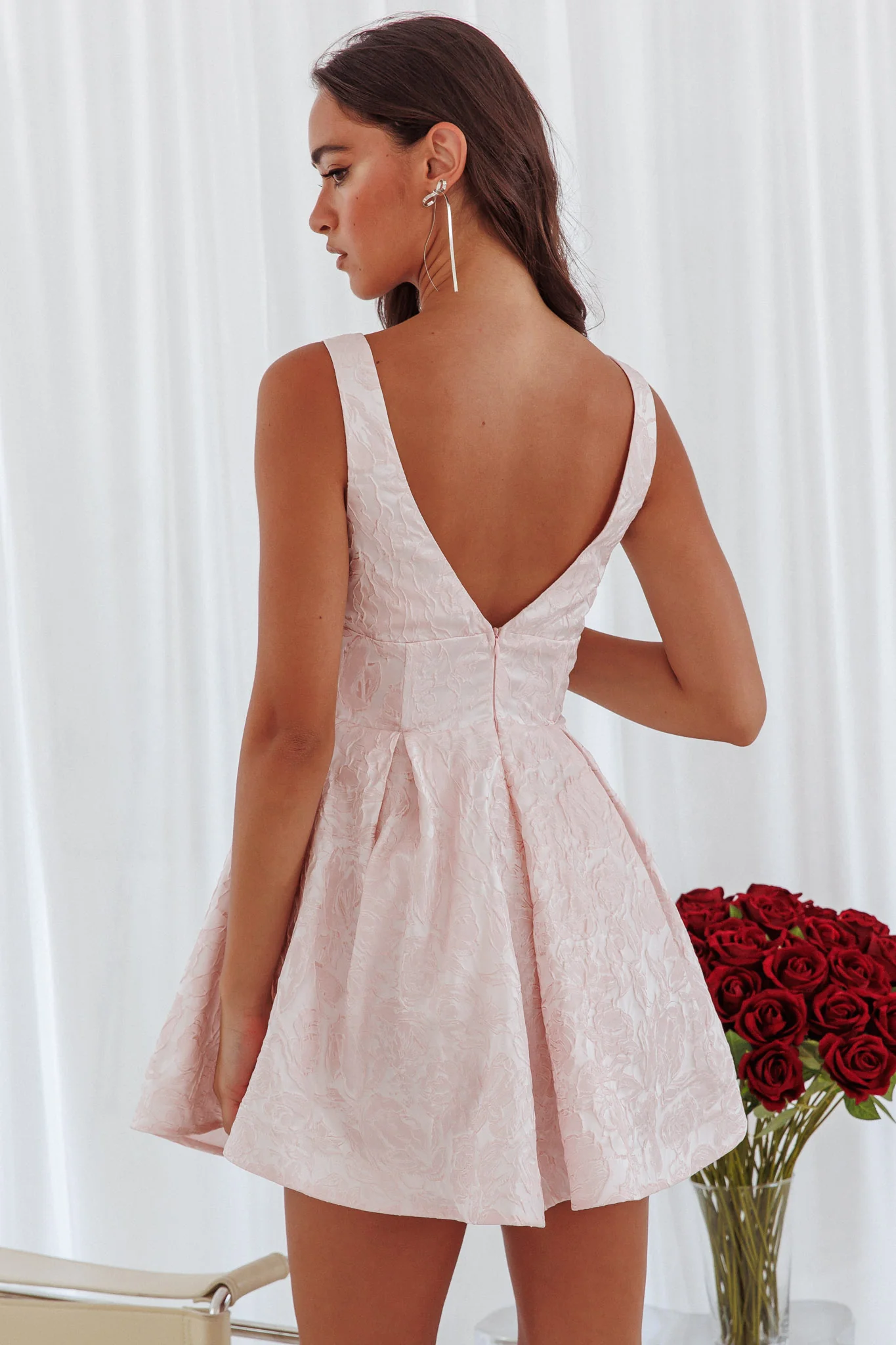 Belle Enchante Jacquard Mini Dress Pink - Seraphlike