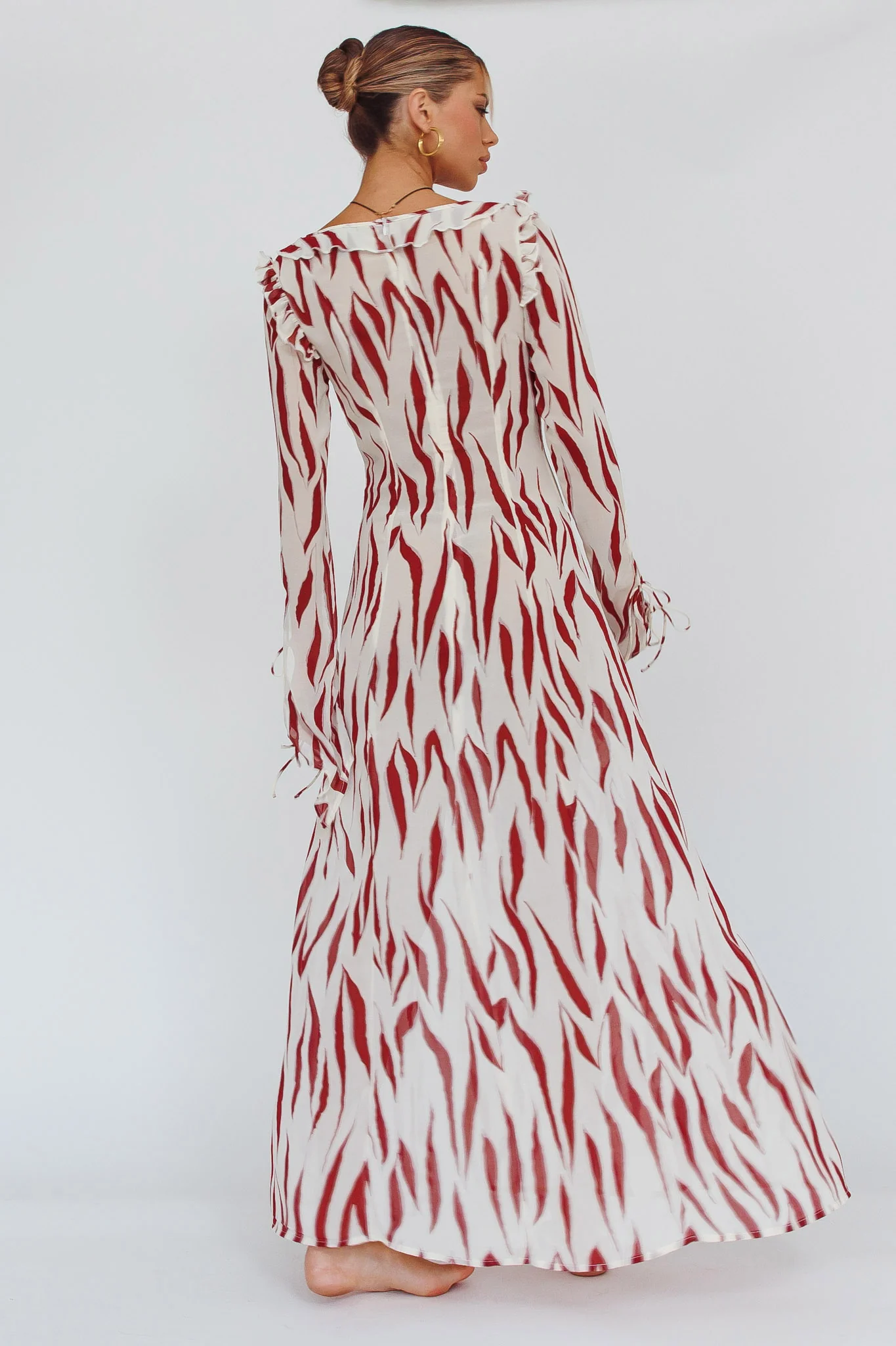 Oasis Moon Frill Trim Maxi Dress Printed Ruby - Seraphlike