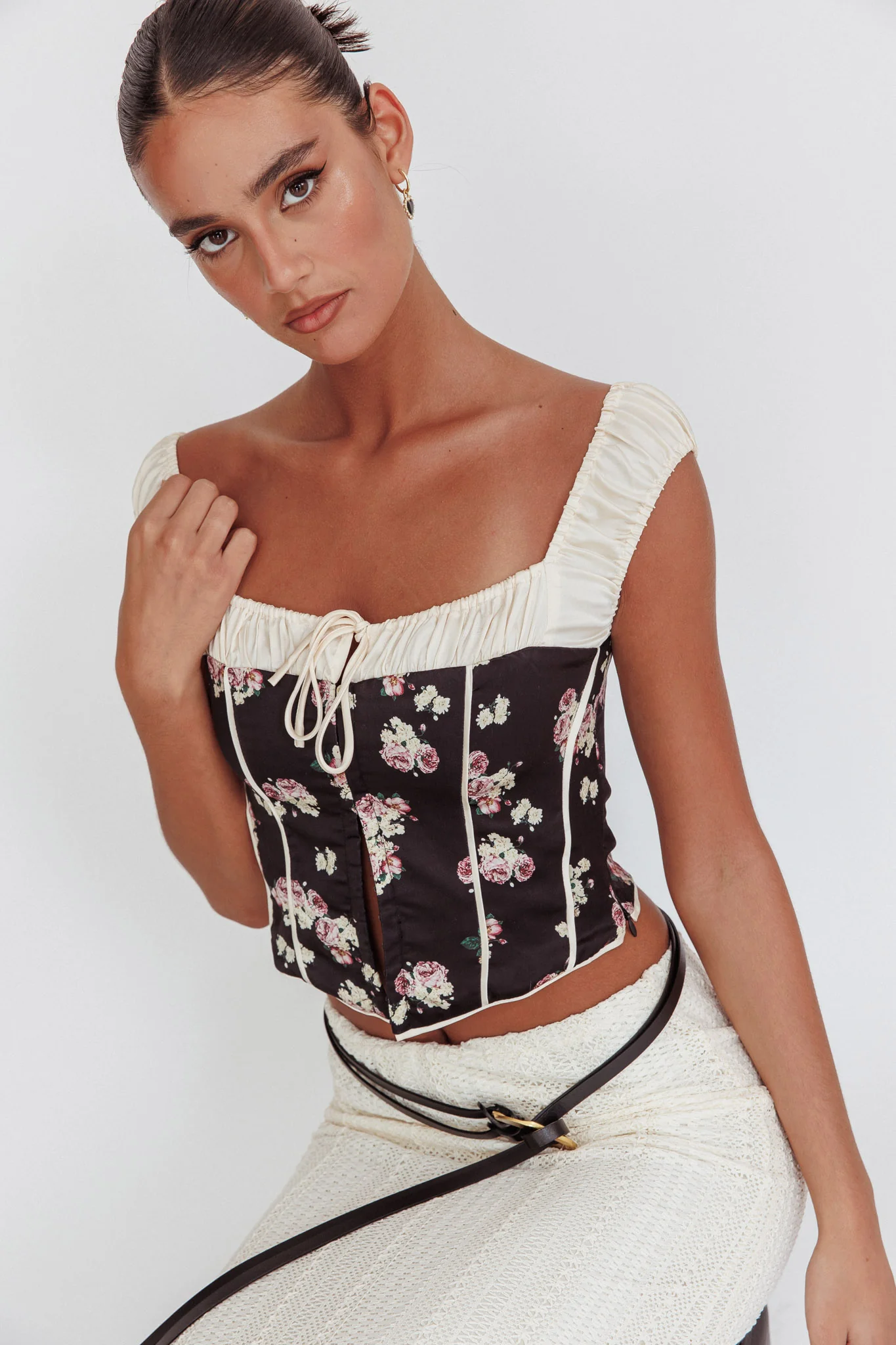 Take A Chance Drawstring Neckline Top Black - Seraphlike