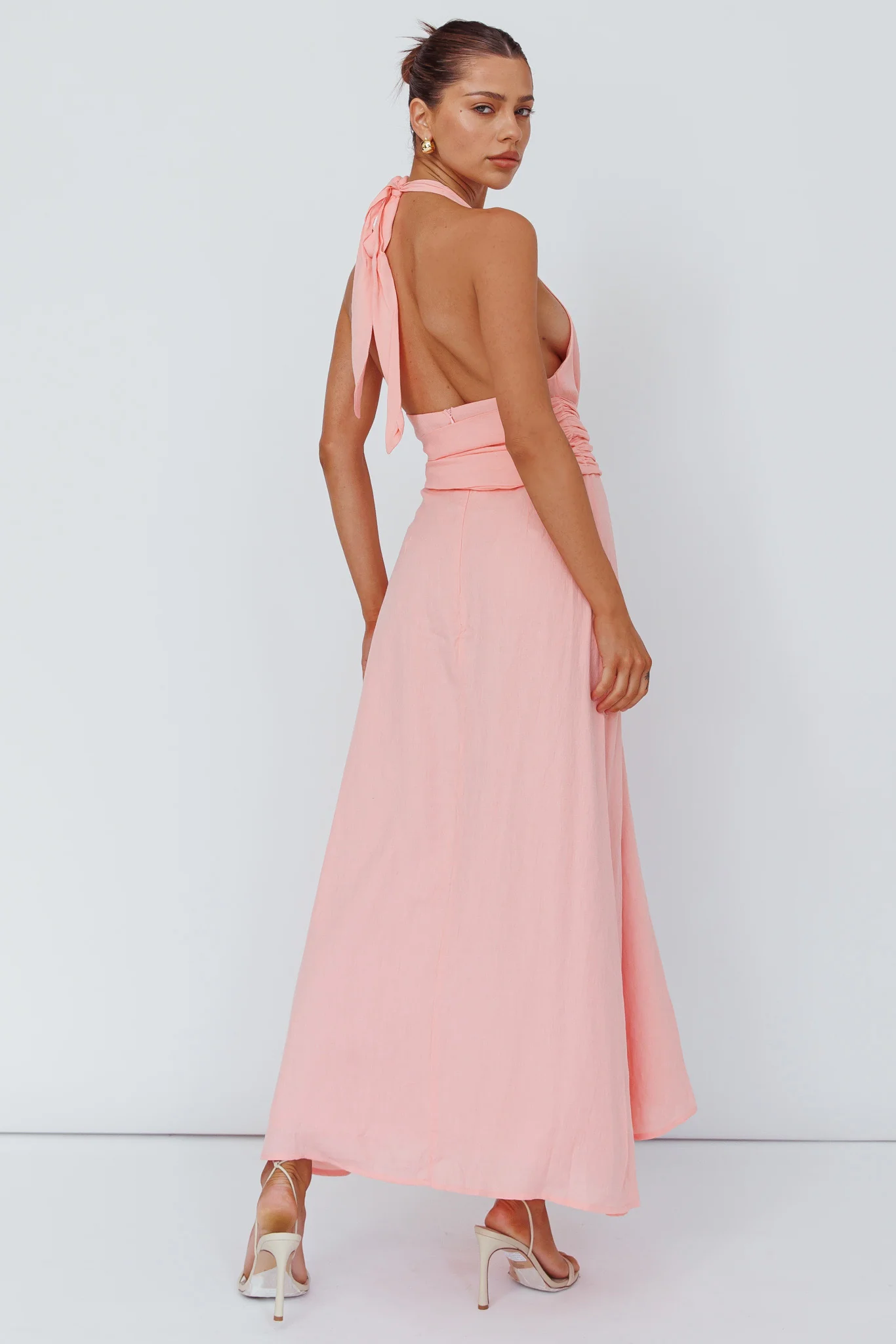 Spring Feels Halterneck Belt Maxi Dress Peach - Seraphlike