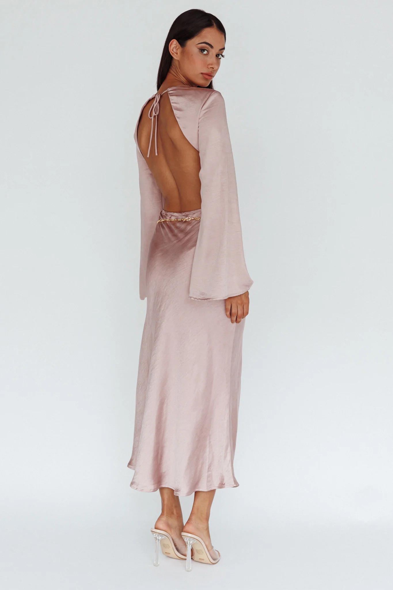 Doting Bell Sleeve Cut-Out Midi Dress Wood Rose - Seraphlike