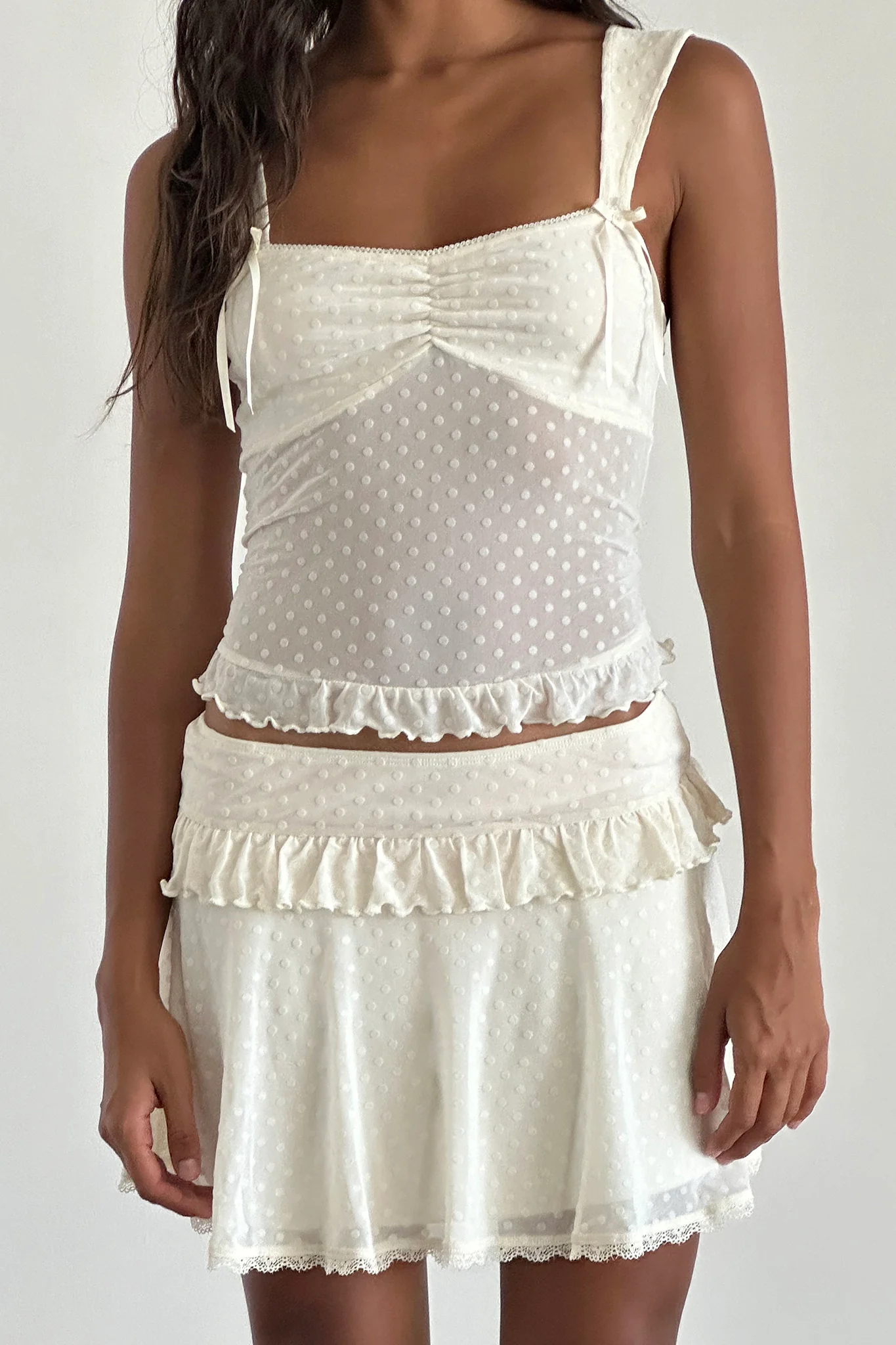 Bartila Top In Ivory Polka Flock - Seraphlike