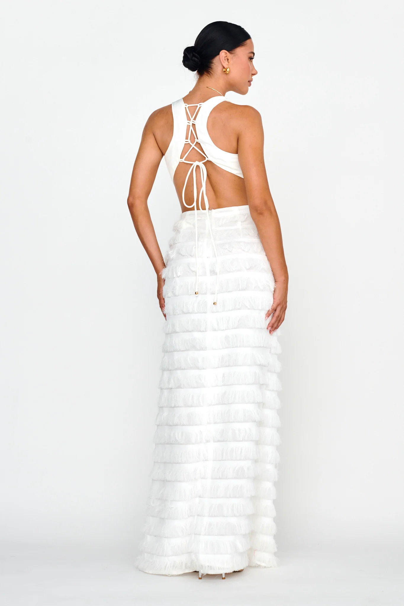 Bold Move Fringe Trim Maxi Dress Ivory - Seraphlike