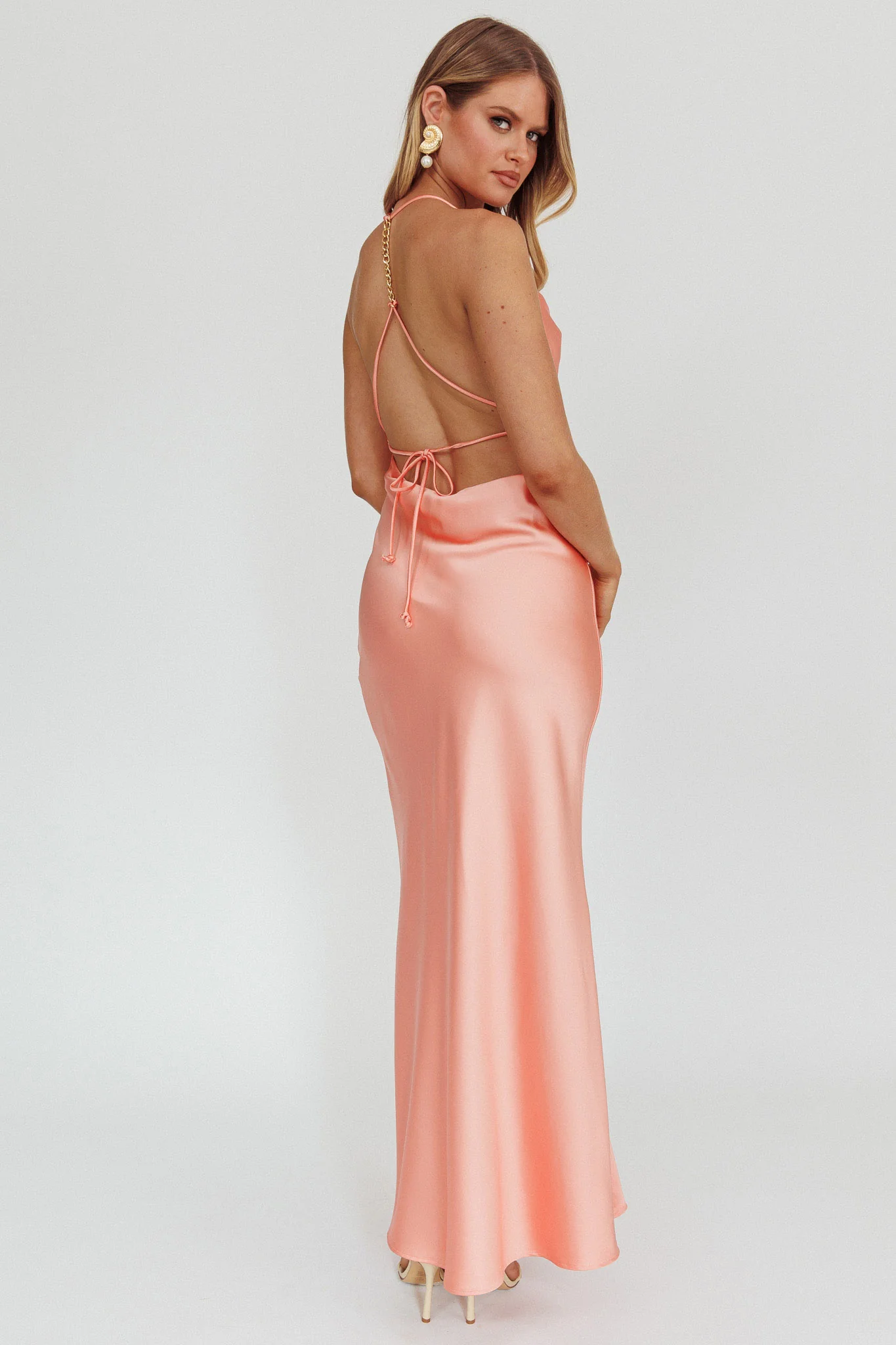 Palma Low Back Strappy Maxi Dress Peach - Seraphlike