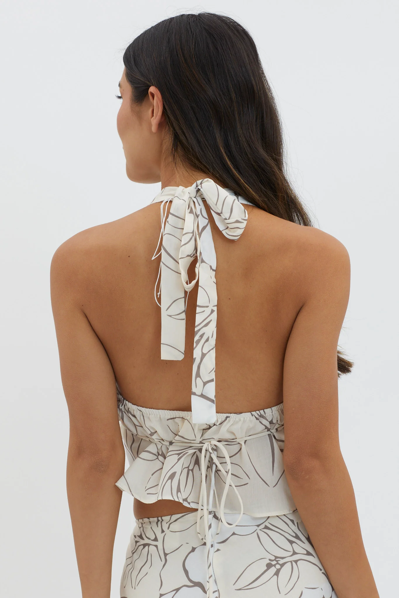 Kika Halterneck Crop Top Floral Cream - Seraphlike