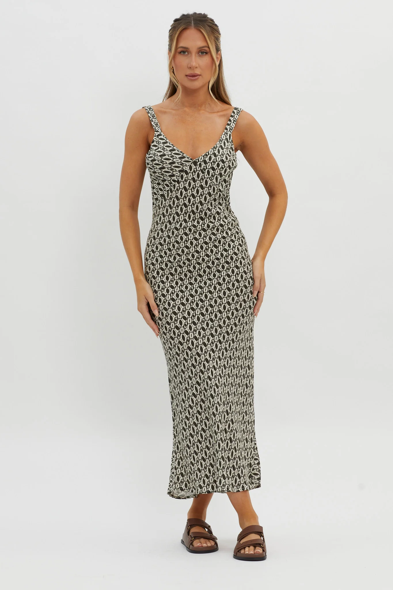 Avenue Thick Strap Midi Dress Print Solna - Seraphlike