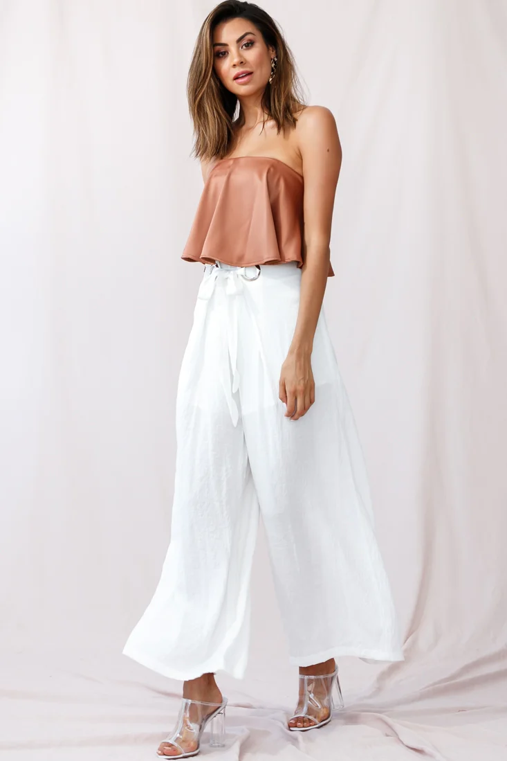 Saigon Wide Leg Eyelet Pants White - Seraphlike