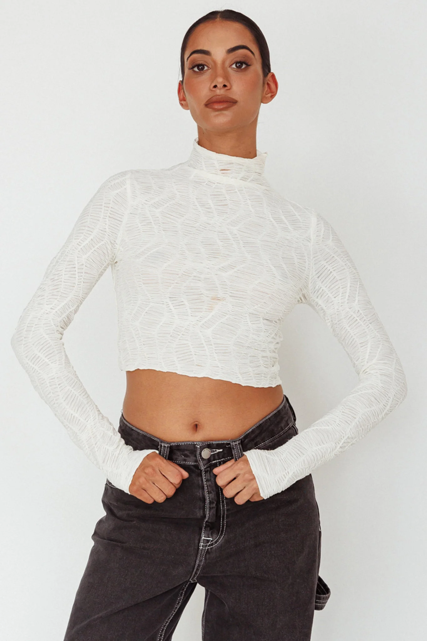 Plato High Neck Crop Top Off White - Seraphlike