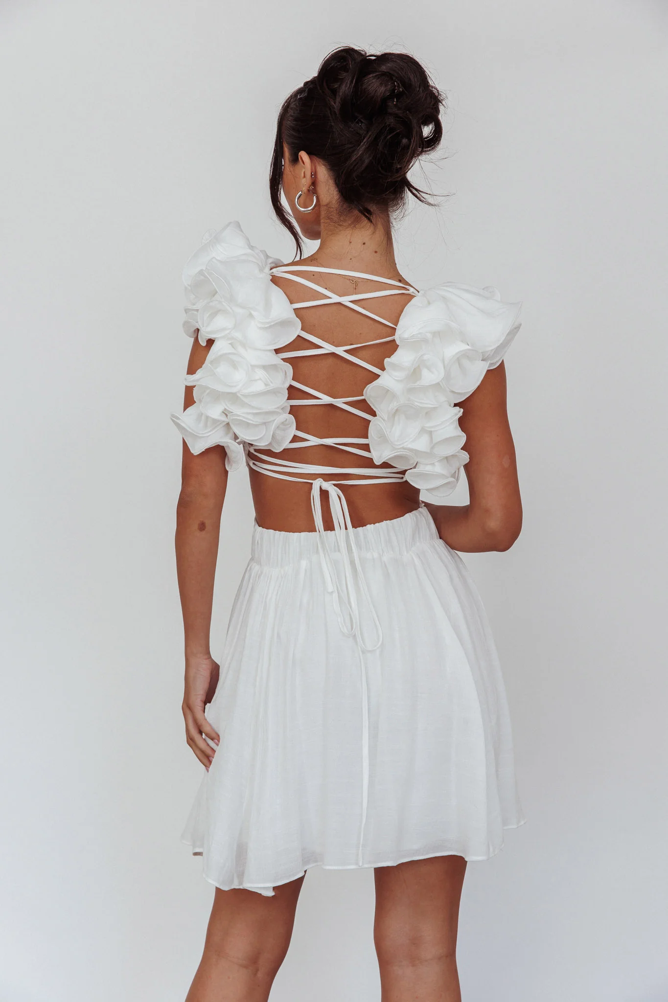 Adagio Lace-Up Back Mini Dress Off White - Seraphlike