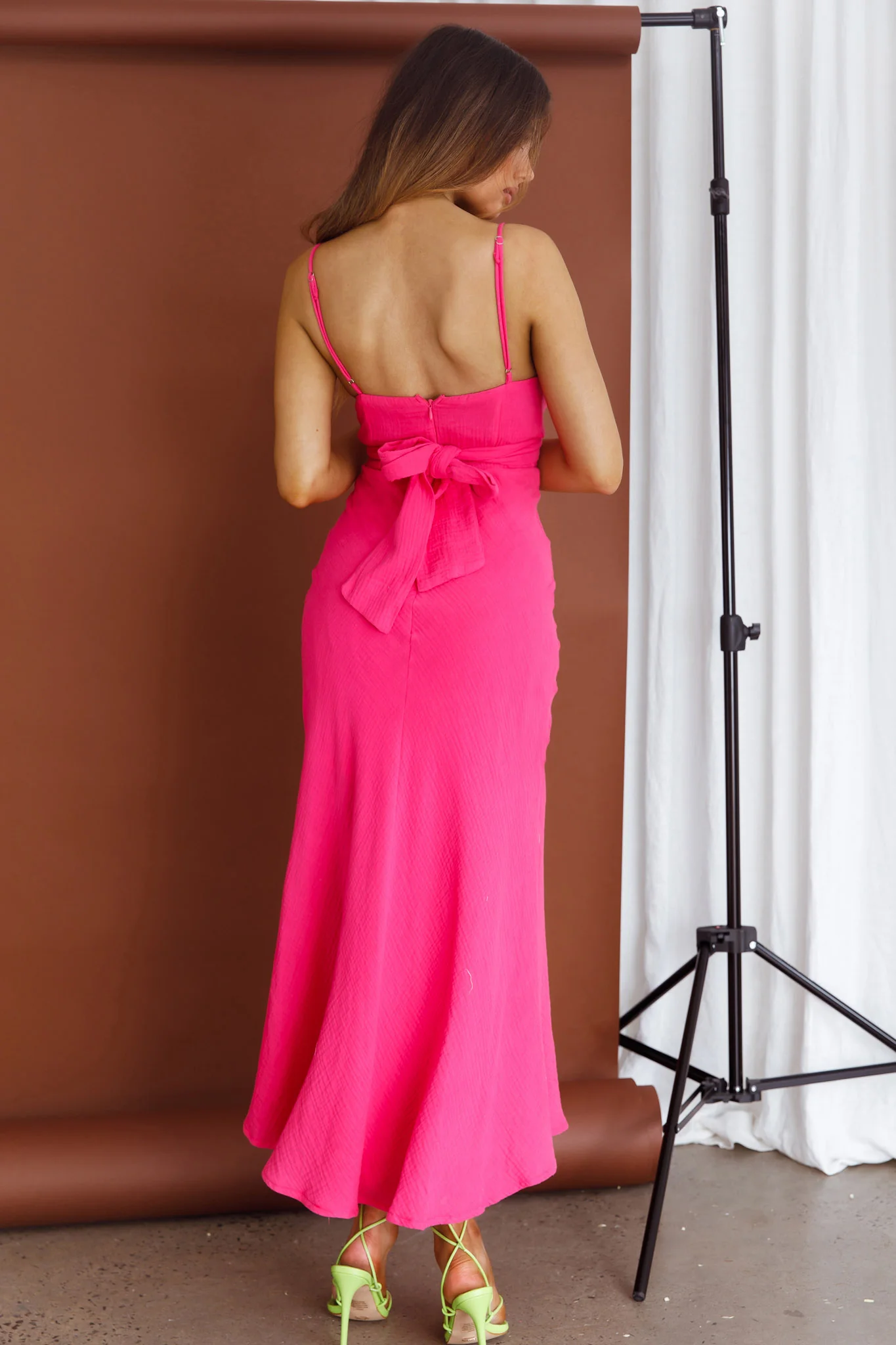 Twin Flame Drawstring Bust Midi Dress Hot Pink - Seraphlike