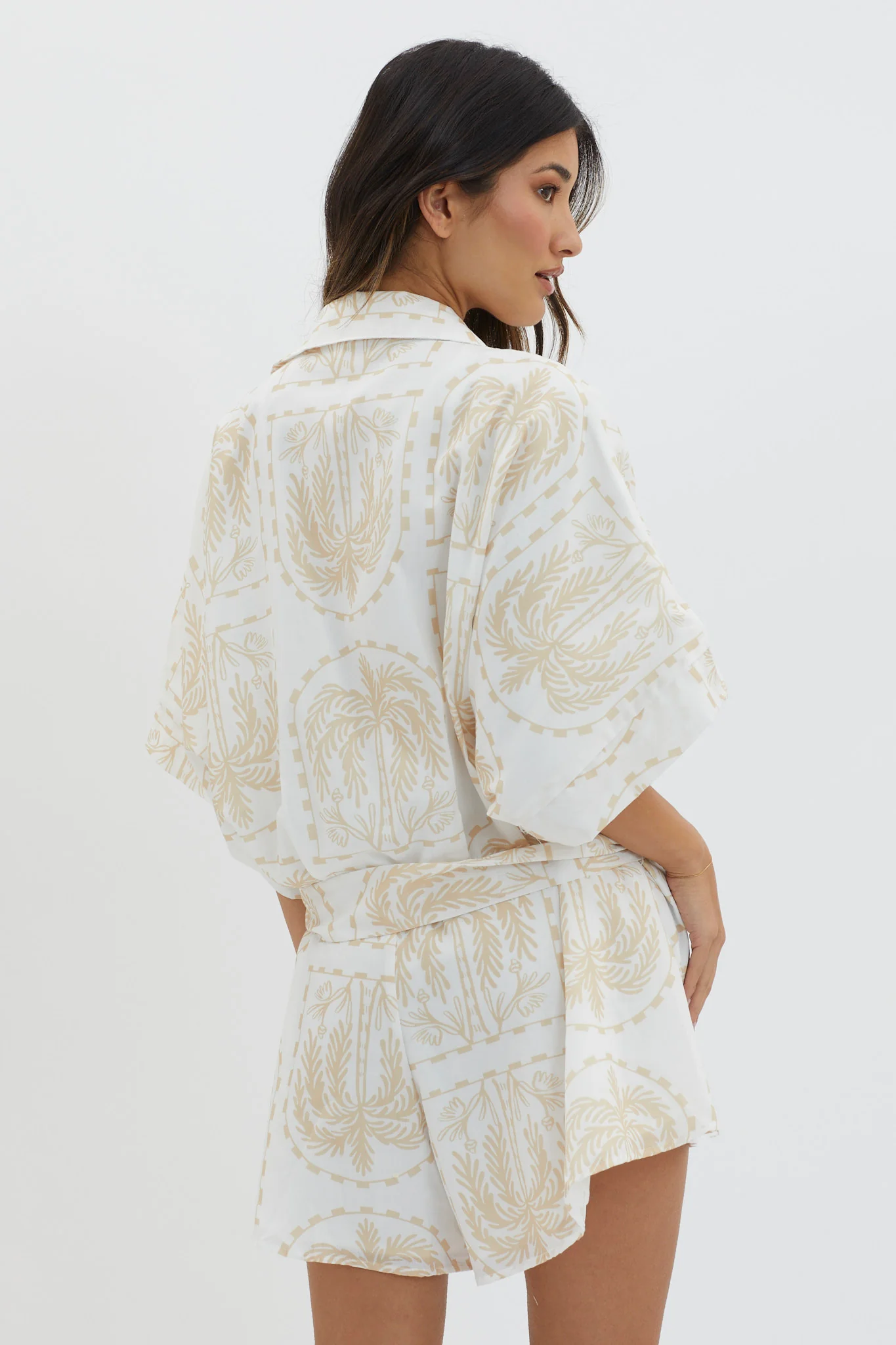 Daytona Beach Button-Up Romper Print Beige - Seraphlike