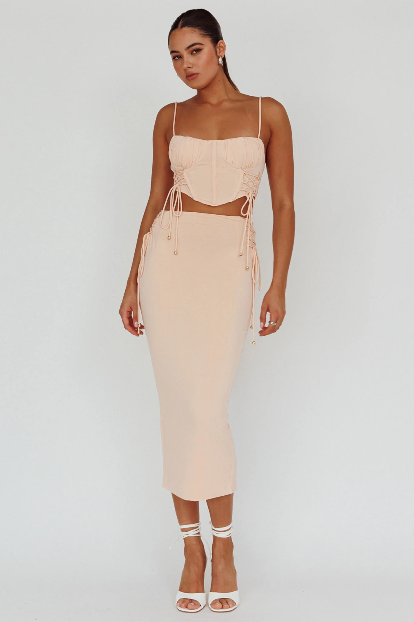 Graziella Lace Up Midi Skirt Egg Shell - Seraphlike
