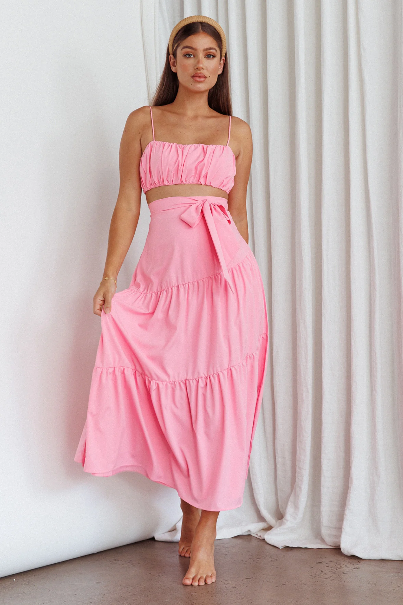Bondi Waist Tie Maxi Skirt Pink - Seraphlike
