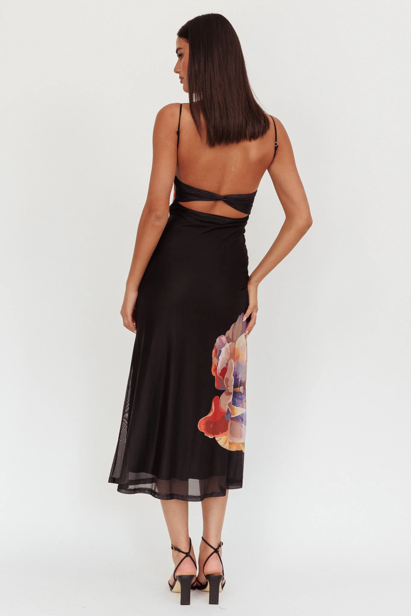 Nerida Gathered Bust Maxi Dress Flowers Black - Seraphlike