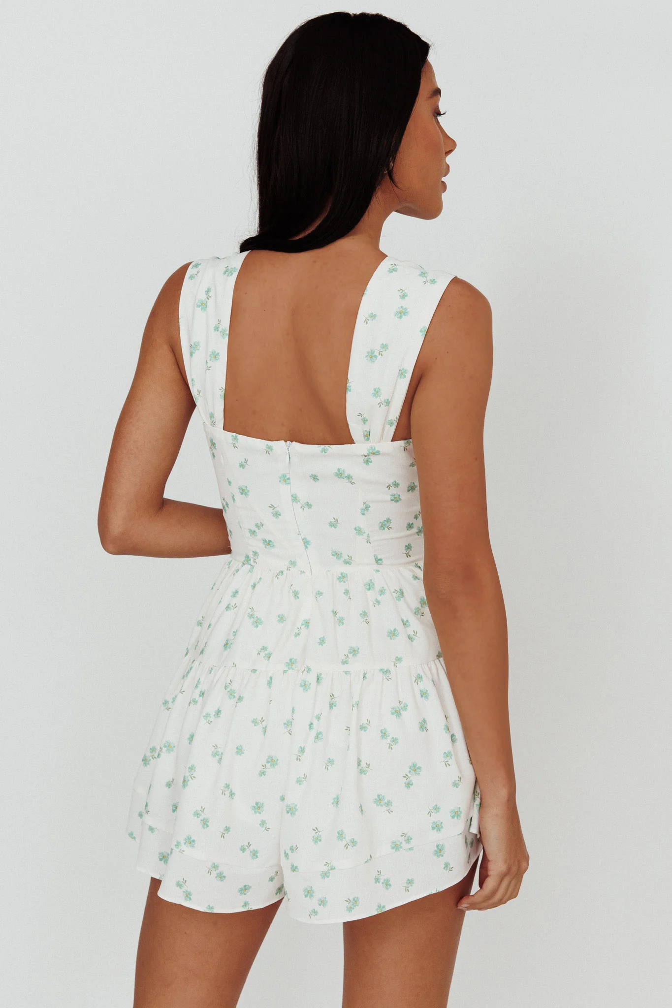 Hiding Place Button Romper Dainty Floral Sage - Seraphlike