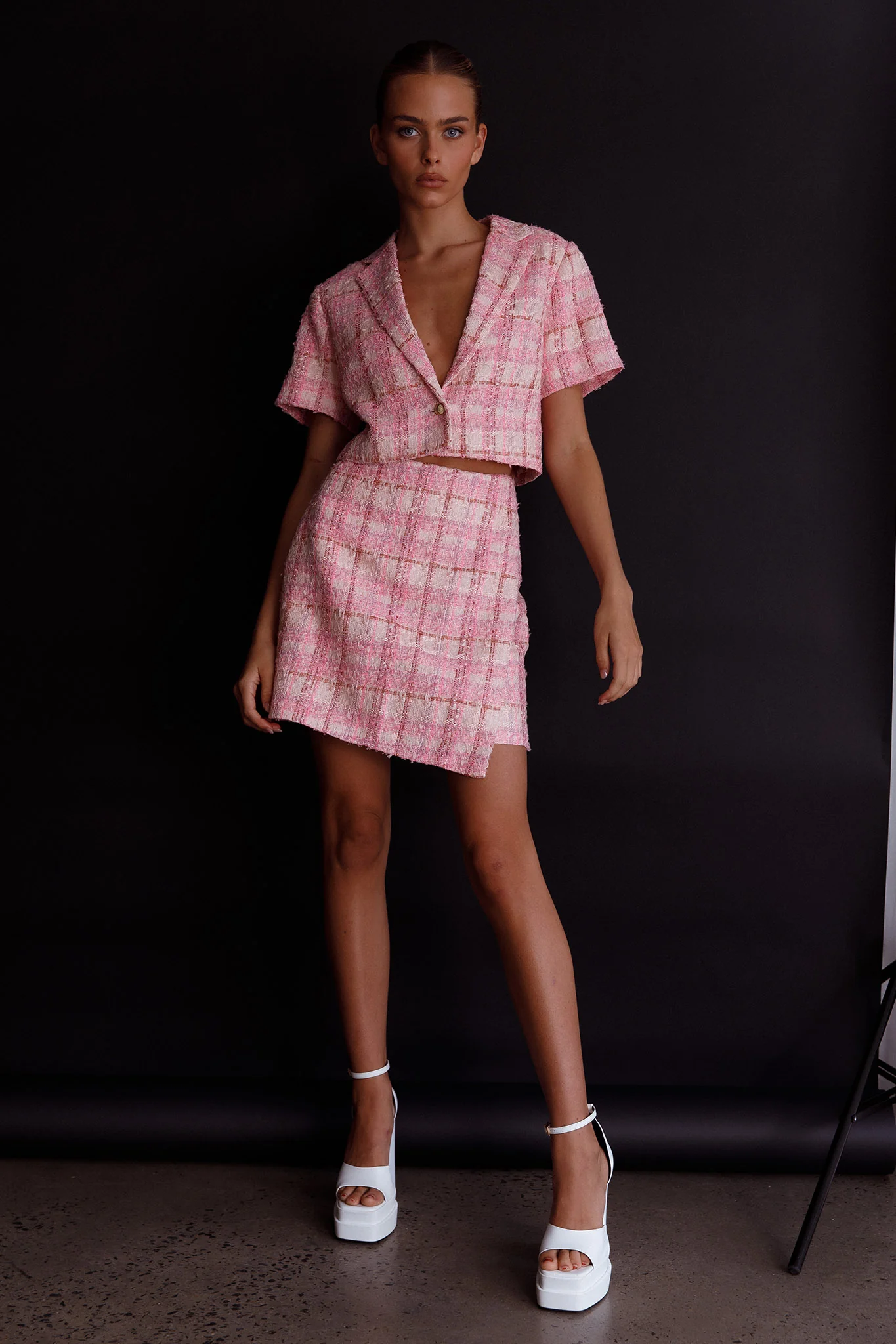 Main Character Crop Top & Skirt Set Pink Multi - Seraphlike