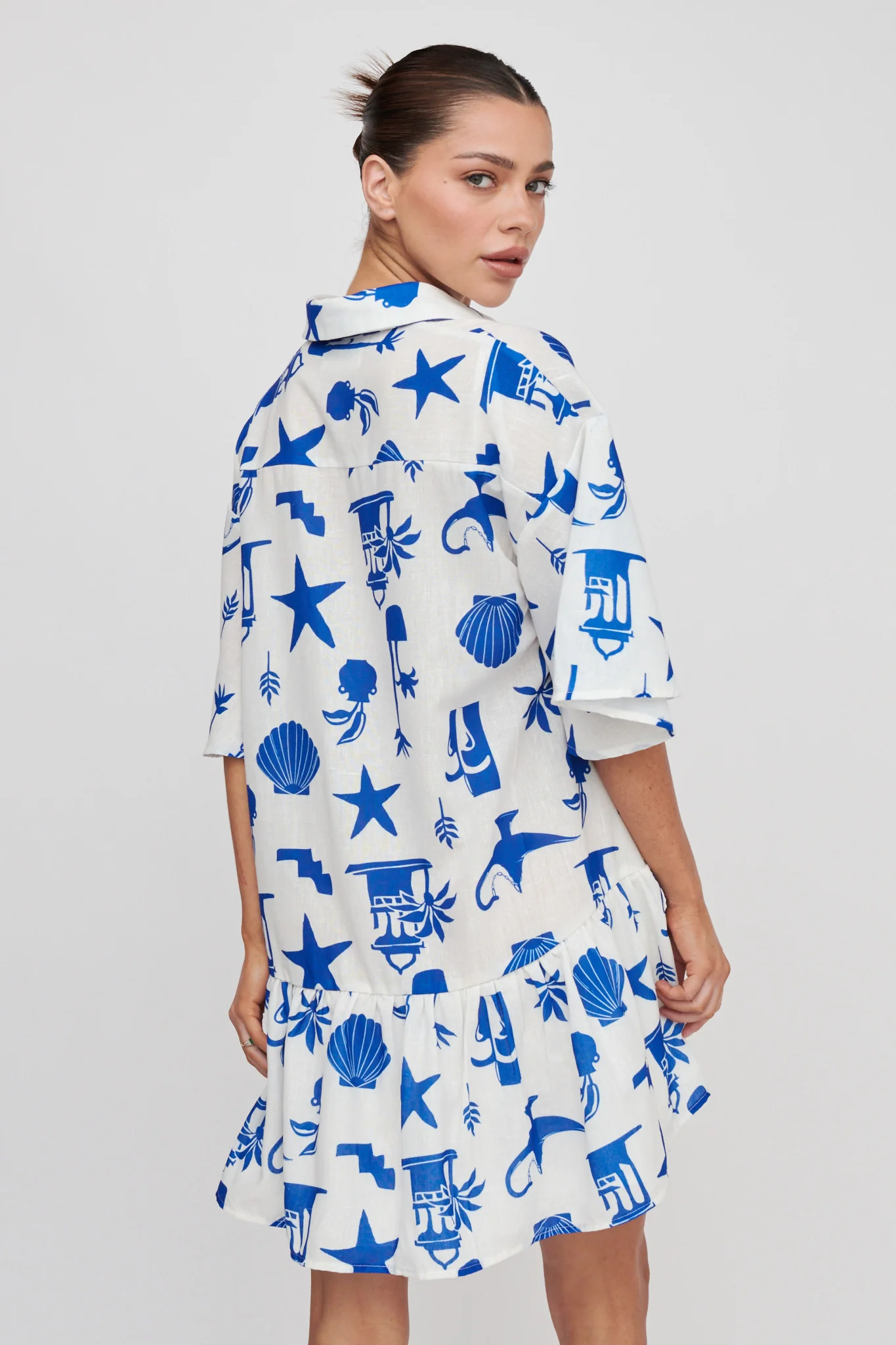 Day Trip Waist Tie Collared Dress Blue - Seraphlike