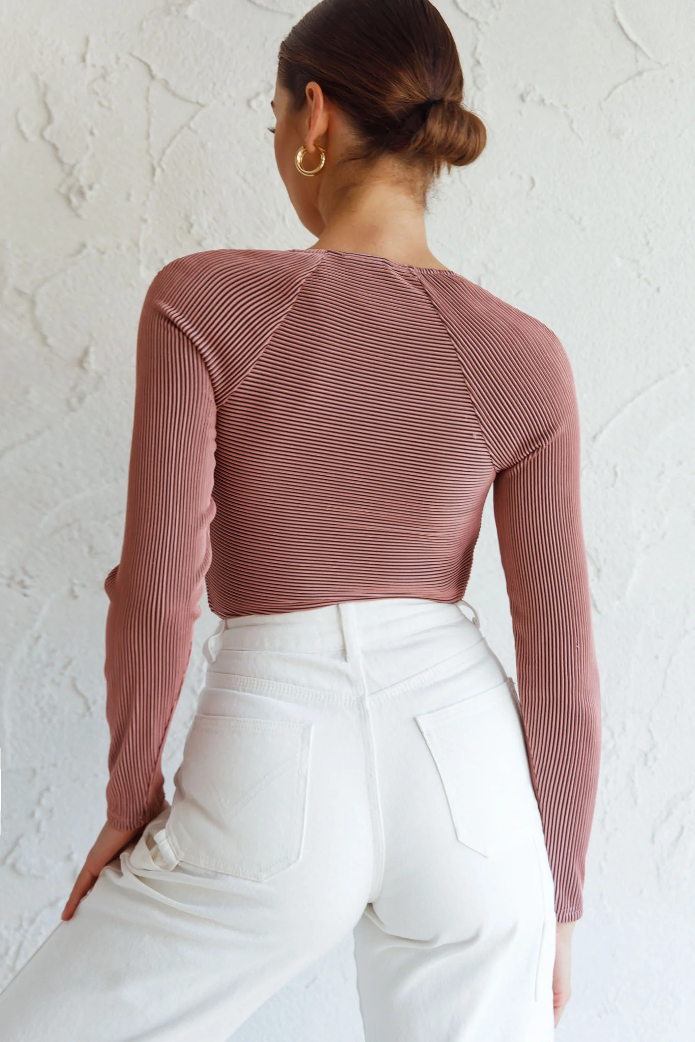 Villa Laguna Twist Bust Long Sleeve Crop Top Blush - Seraphlike