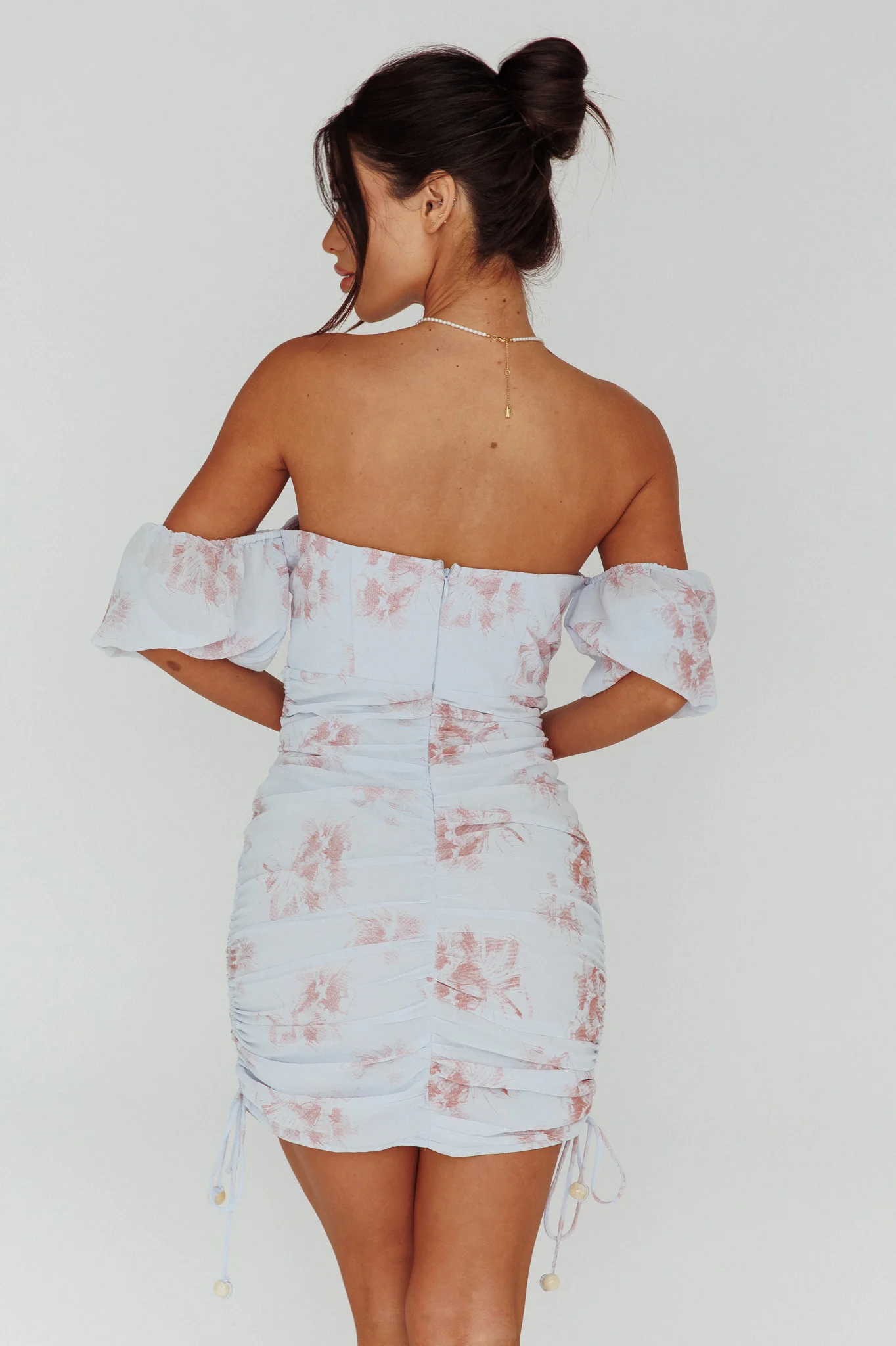 Summer In Paradise Sweetheart Neckline Ruched Side Dress Printed Blue - Seraphlike