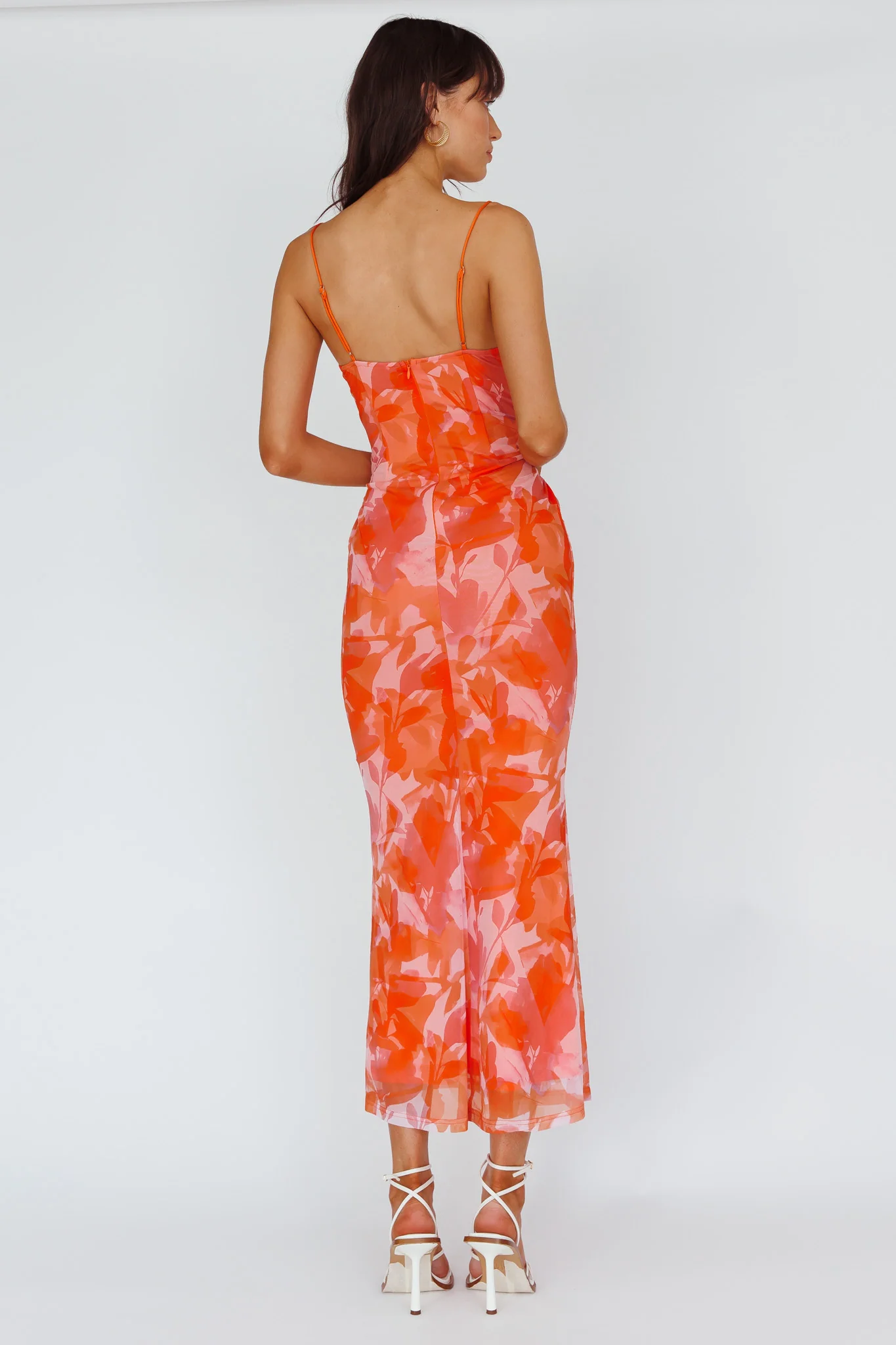 Teava Laced Waist Maxi Dress Print Floral Orange - Seraphlike