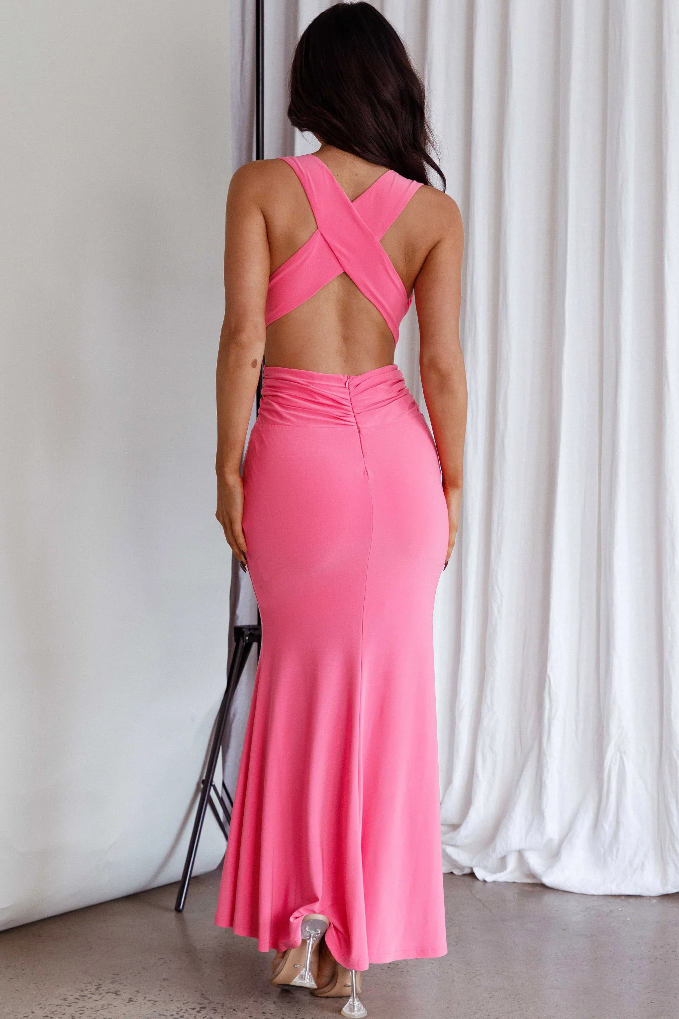 High Life Plunging Neckline Maxi Dress Hot Pink - Seraphlike