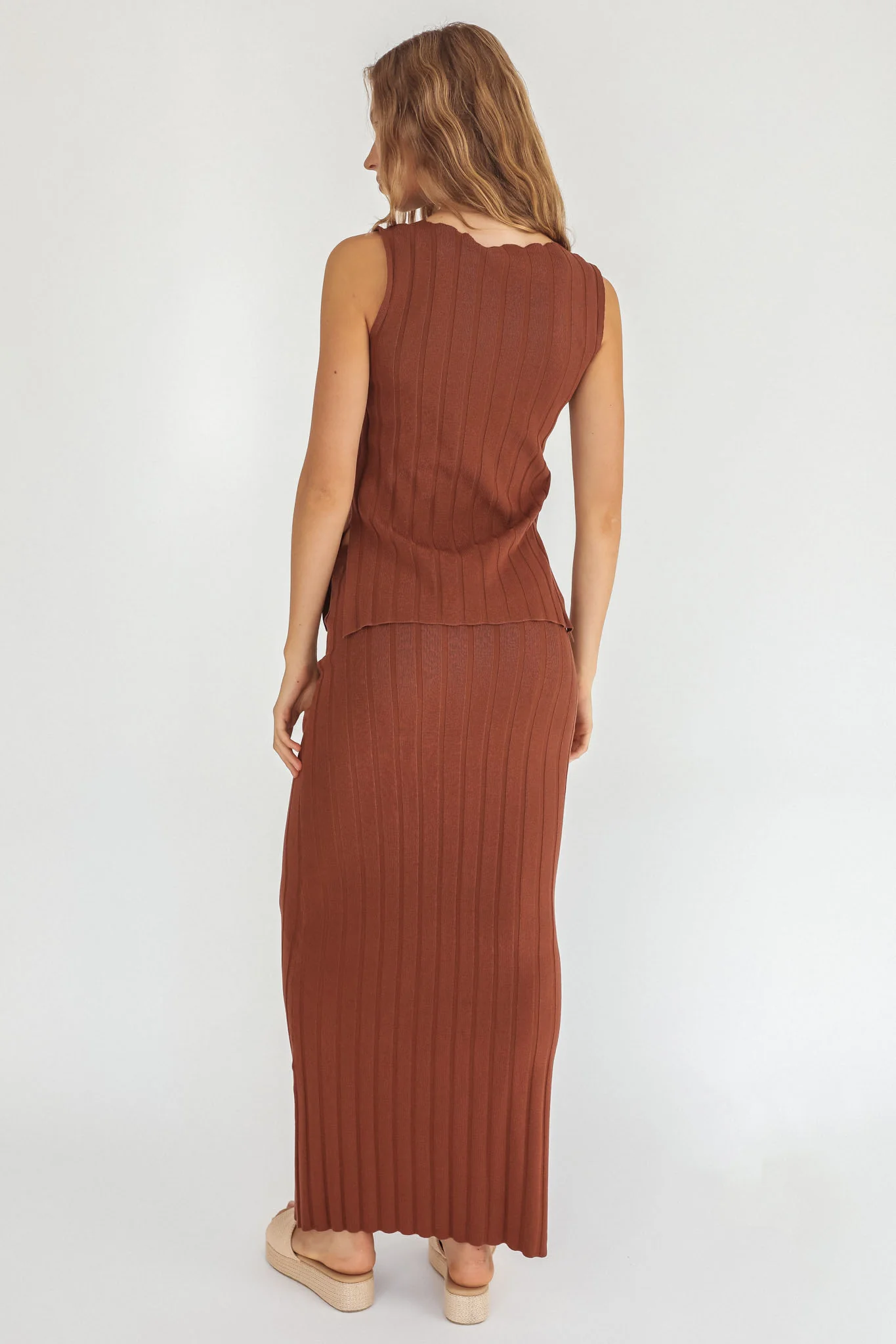 Kimora Ribbed Knit Maxi Skirt Brown - Seraphlike