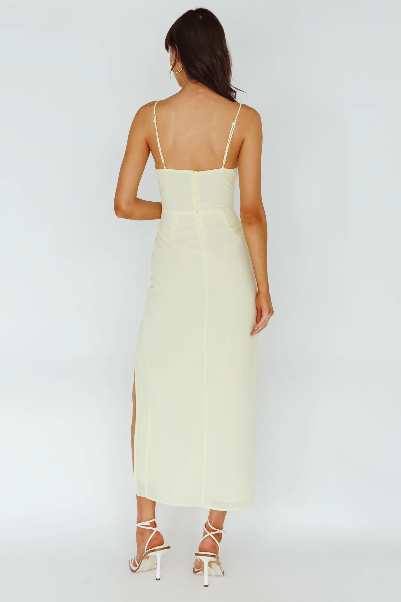 Ryanna Laced Bodice Split Midi Dress Yellow - Seraphlike