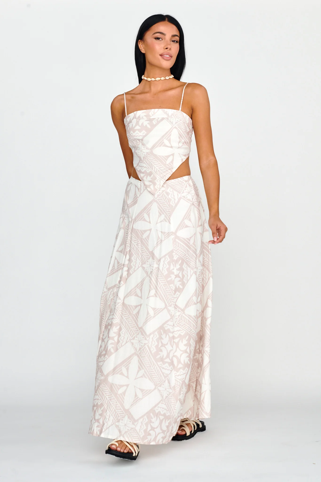 Sought After Tie Back Top Print Latte - Seraphlike