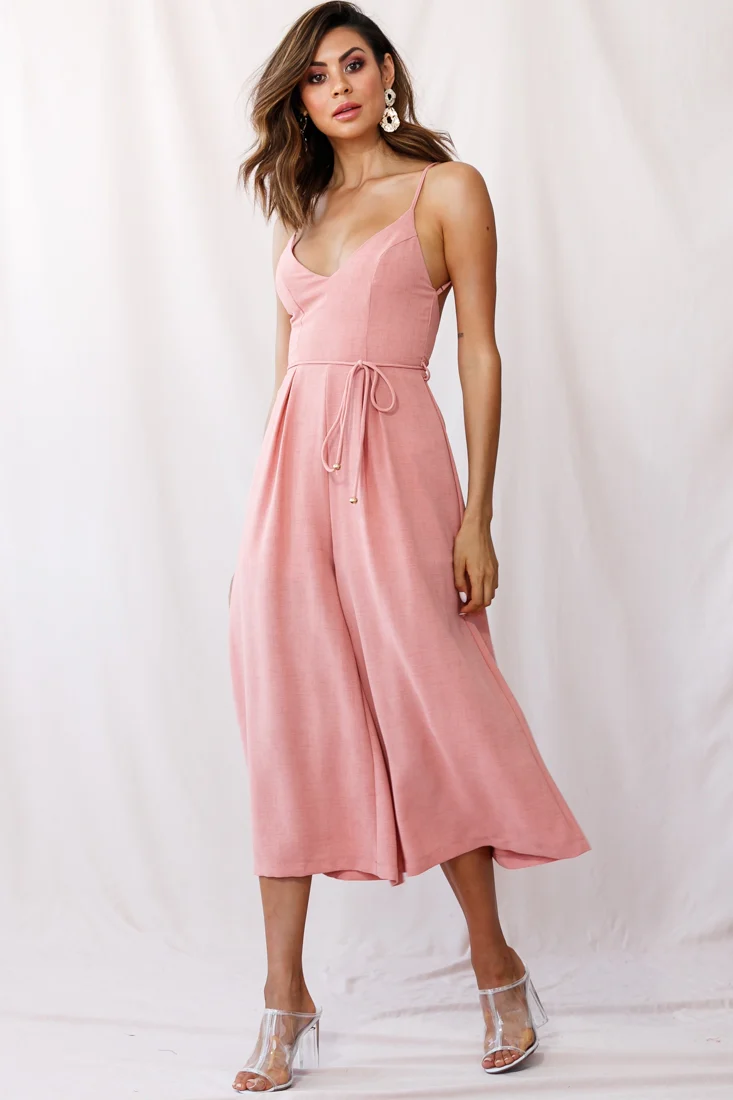 Brighton Low Back Wide Leg Jumpsuit Rose - Seraphlike