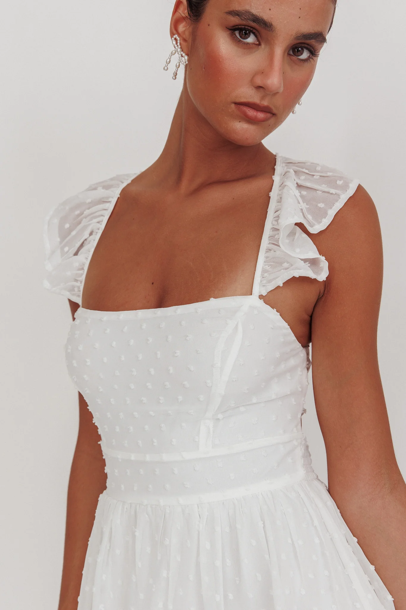 Franki Strappy Back Mini Dress Hail Spot White - Seraphlike
