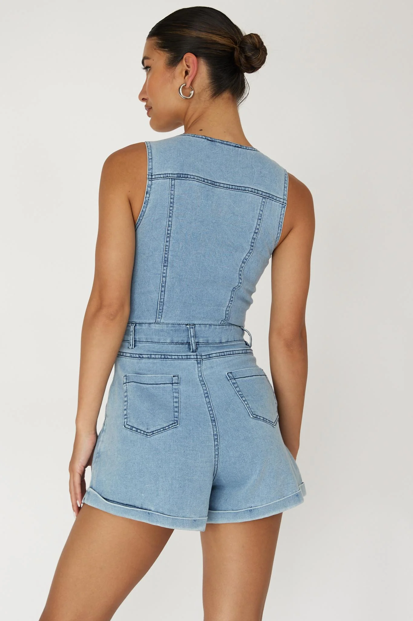 Jazelle Button Front Romper Denim - Seraphlike