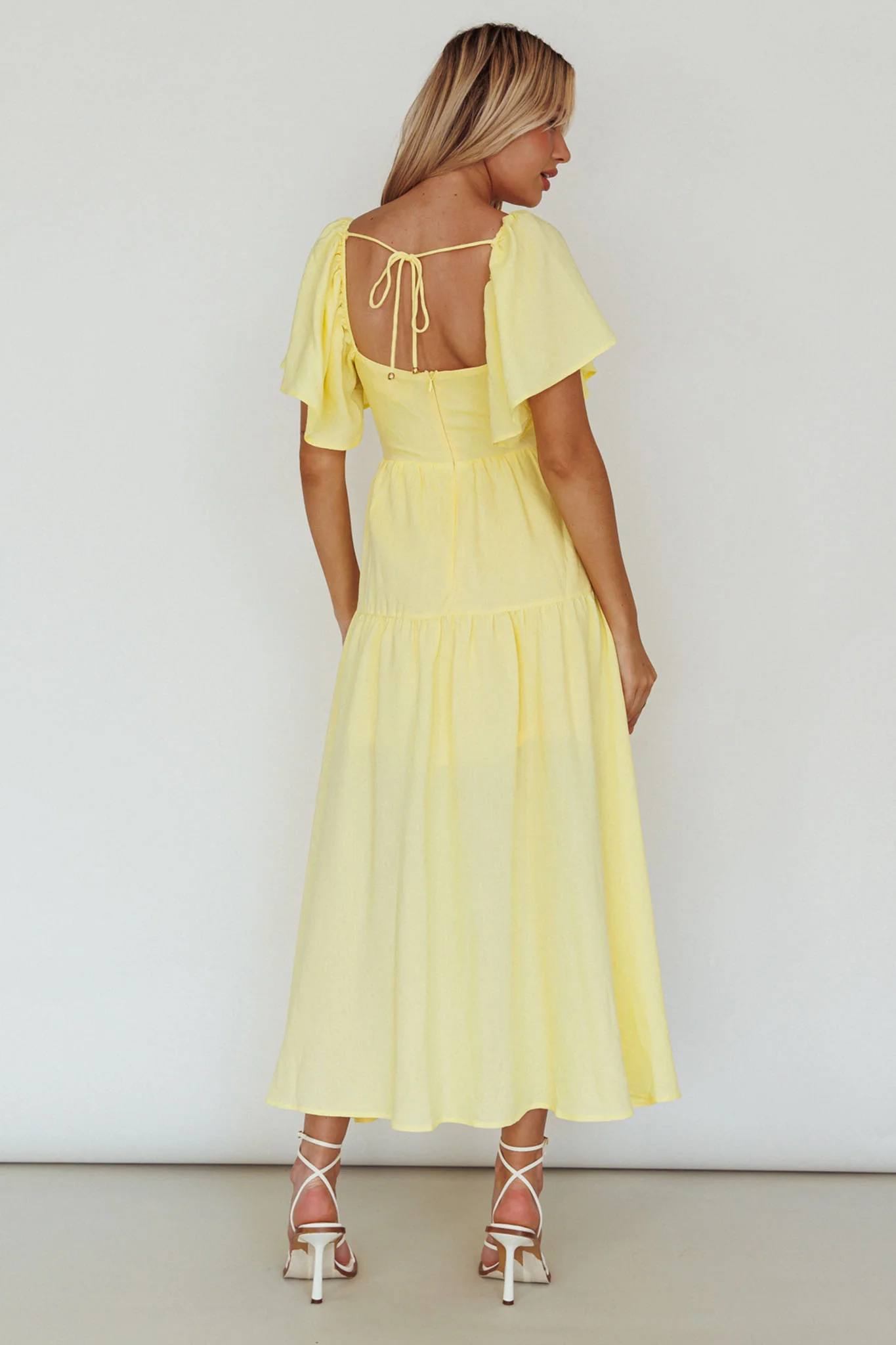 Lula Gathered Bust Midi Dress Lemon - Seraphlike