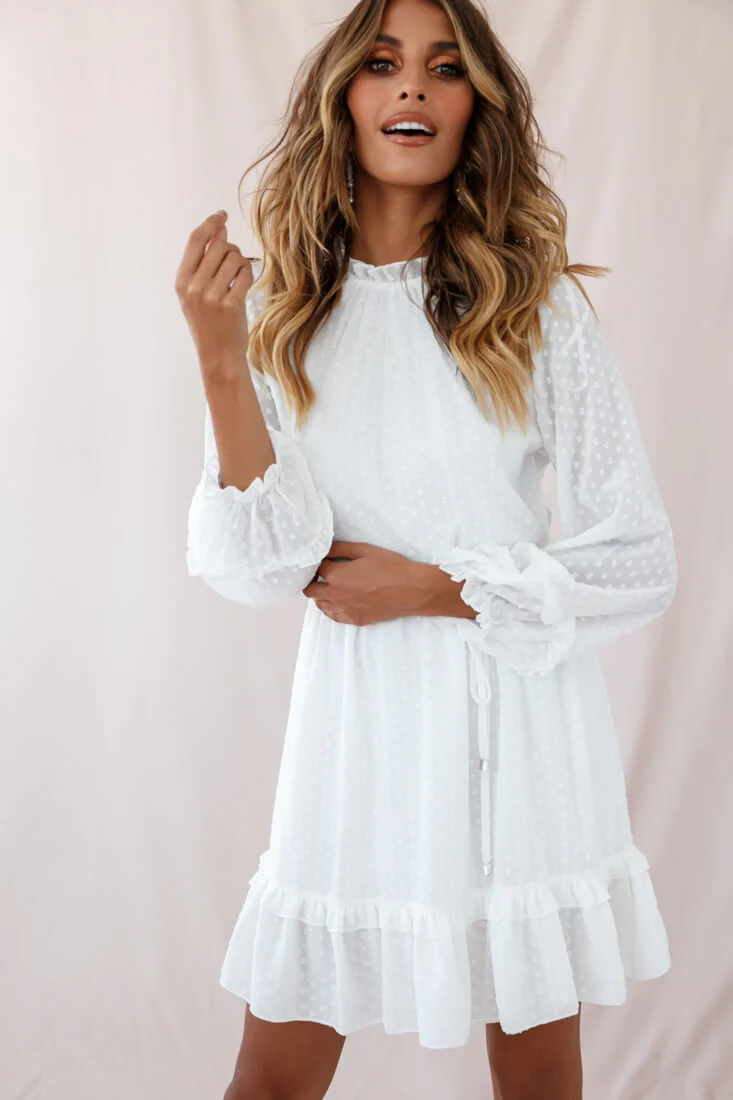 Tracee Open Back Ruffled Hemline Dress White Tall - Seraphlike